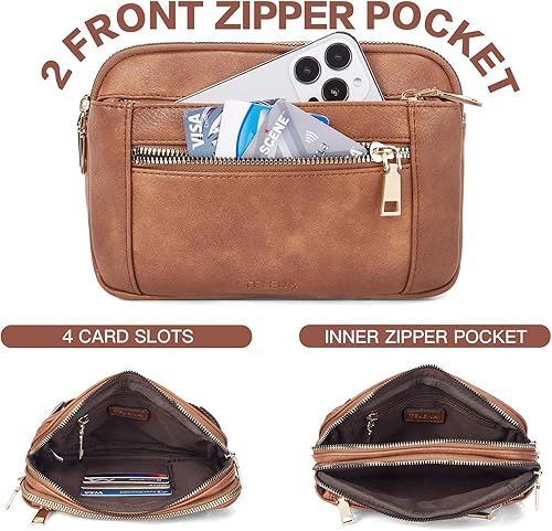 Miniatura 5 de Telena Riñoneras para mujer con correa ajustable de cuero cruzado, Marrón