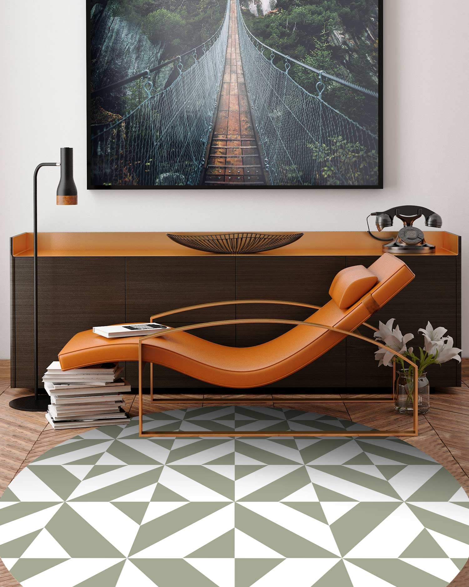 Panorama Alfombra Vinílica - Modelo Redonda Geometría Verde 100x100 cm - Varios tamaños - Decoración Hogar, Cocina y Salón