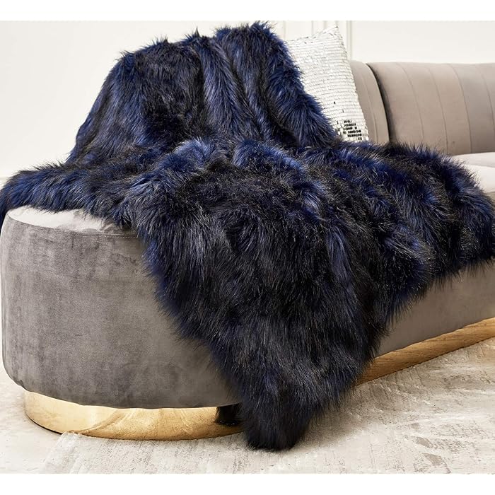 dark blue fur throw