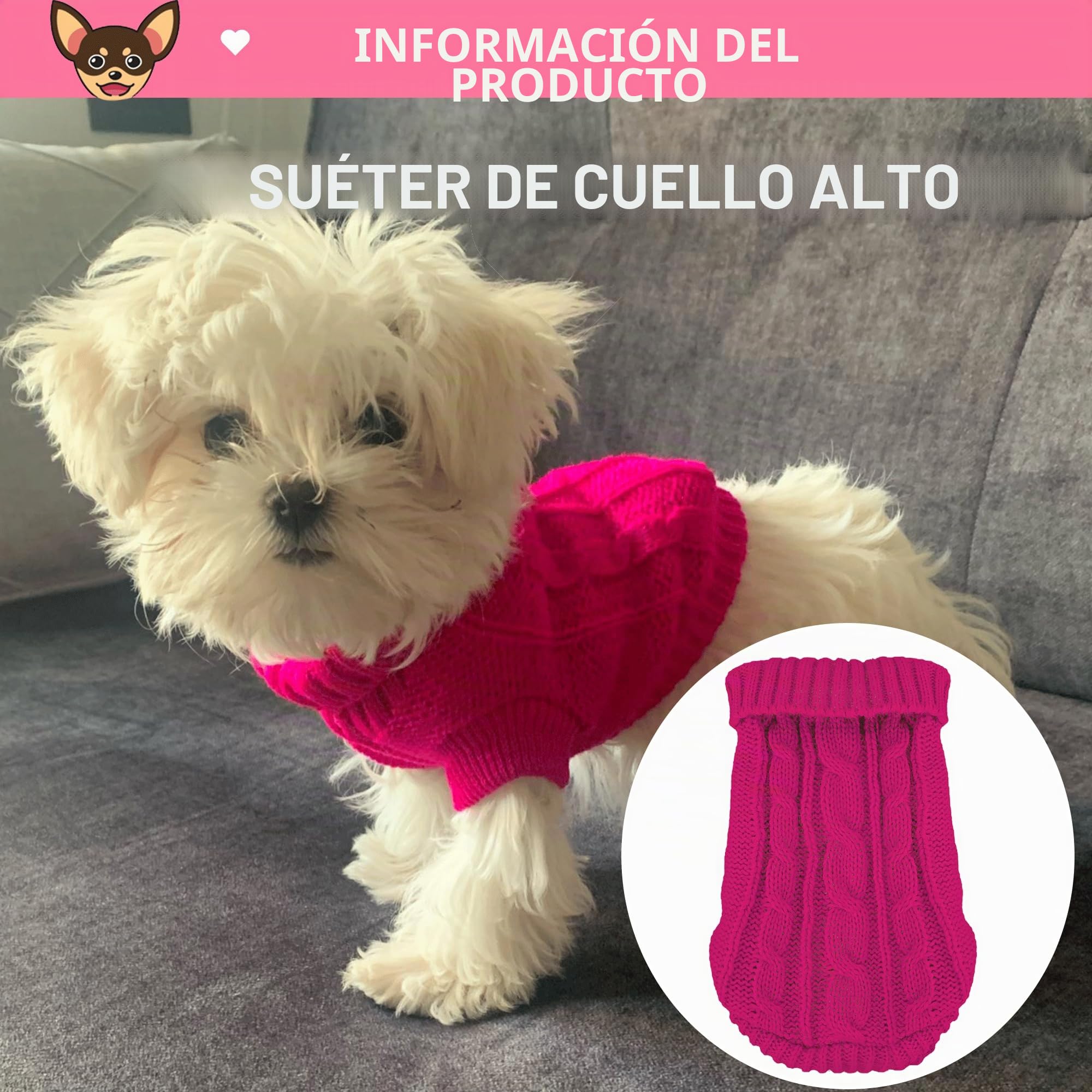 Suéter XXS para perro, 2 piezas, suéter de chihuahua, ropa para perros pequeños, ropa de invierno para cachorros, ropa de invierno para cachorros, talla XXS rosa
