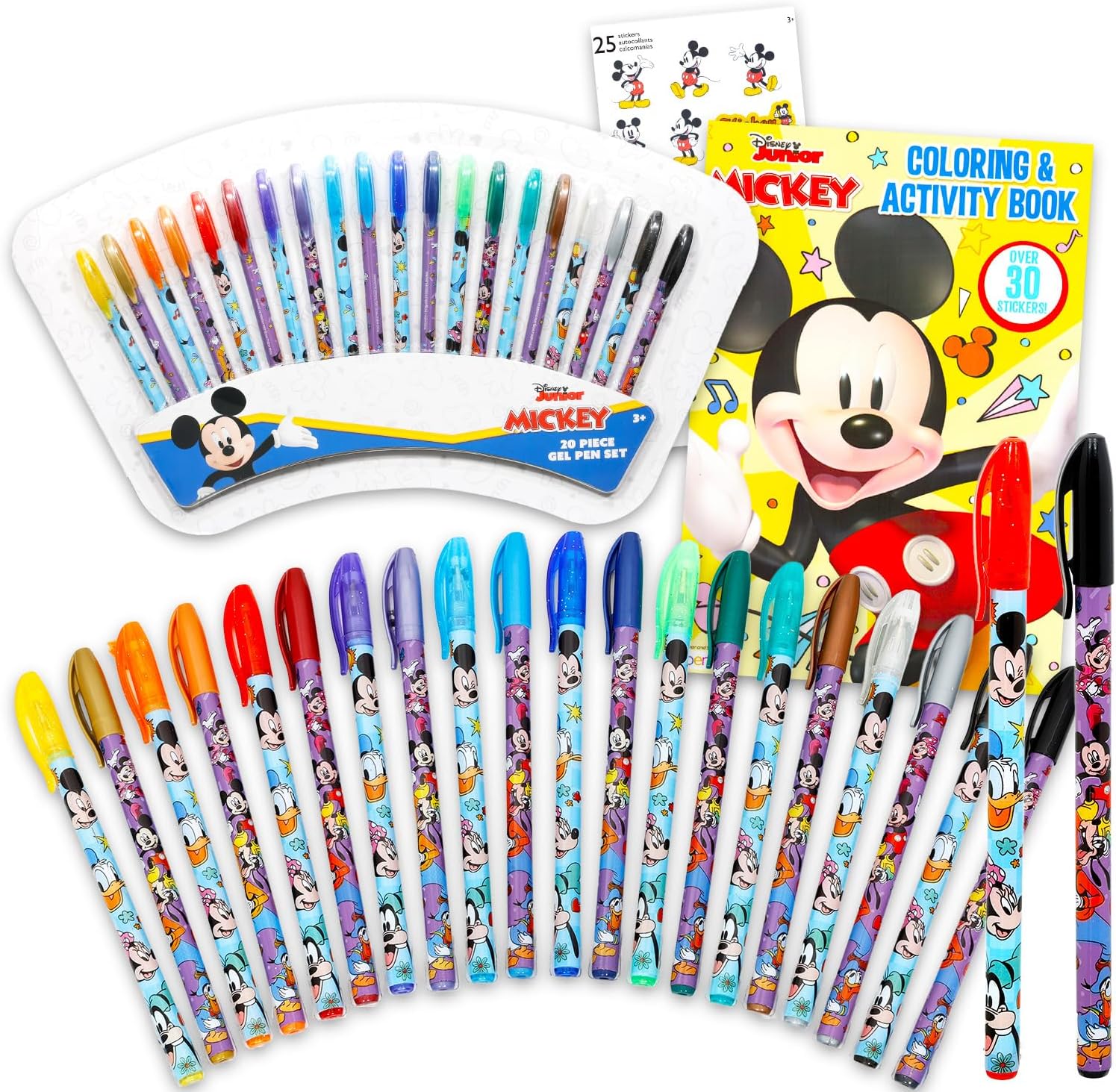 Disney Mickey and Minnie Gel Pen Set - Bundle with 20 Gel Pens for Drawing, Doodling, Coloring, Art Plus Coloring Book and Stickers | Mickey and Minnie Mouse Party Favors for Kids, Girls, Boys