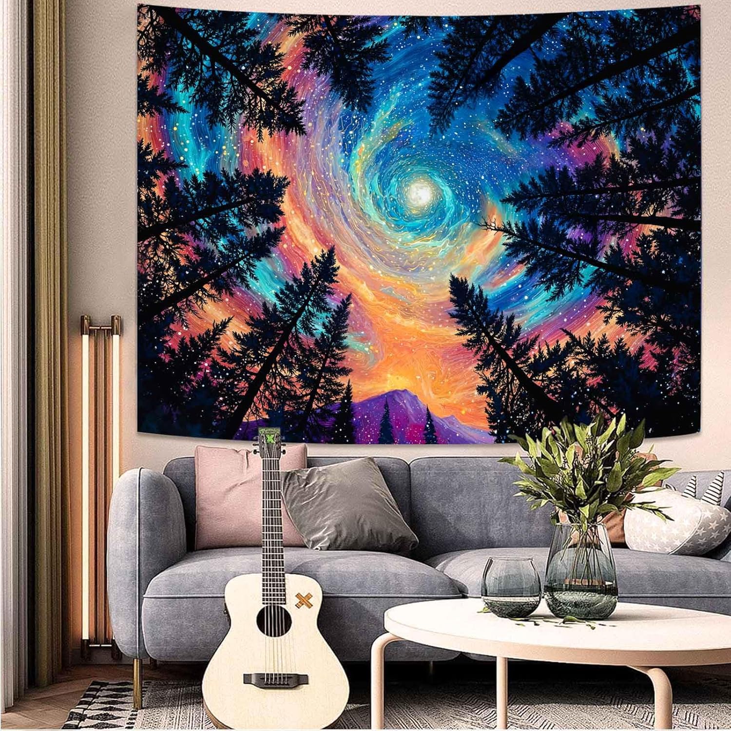 Spenlife Aurora Starry Sky Tapestry, Forest Night Tapestries for Bedroom, Aesthetic Wall Decor, Celestial Tapestries (90" x 70")