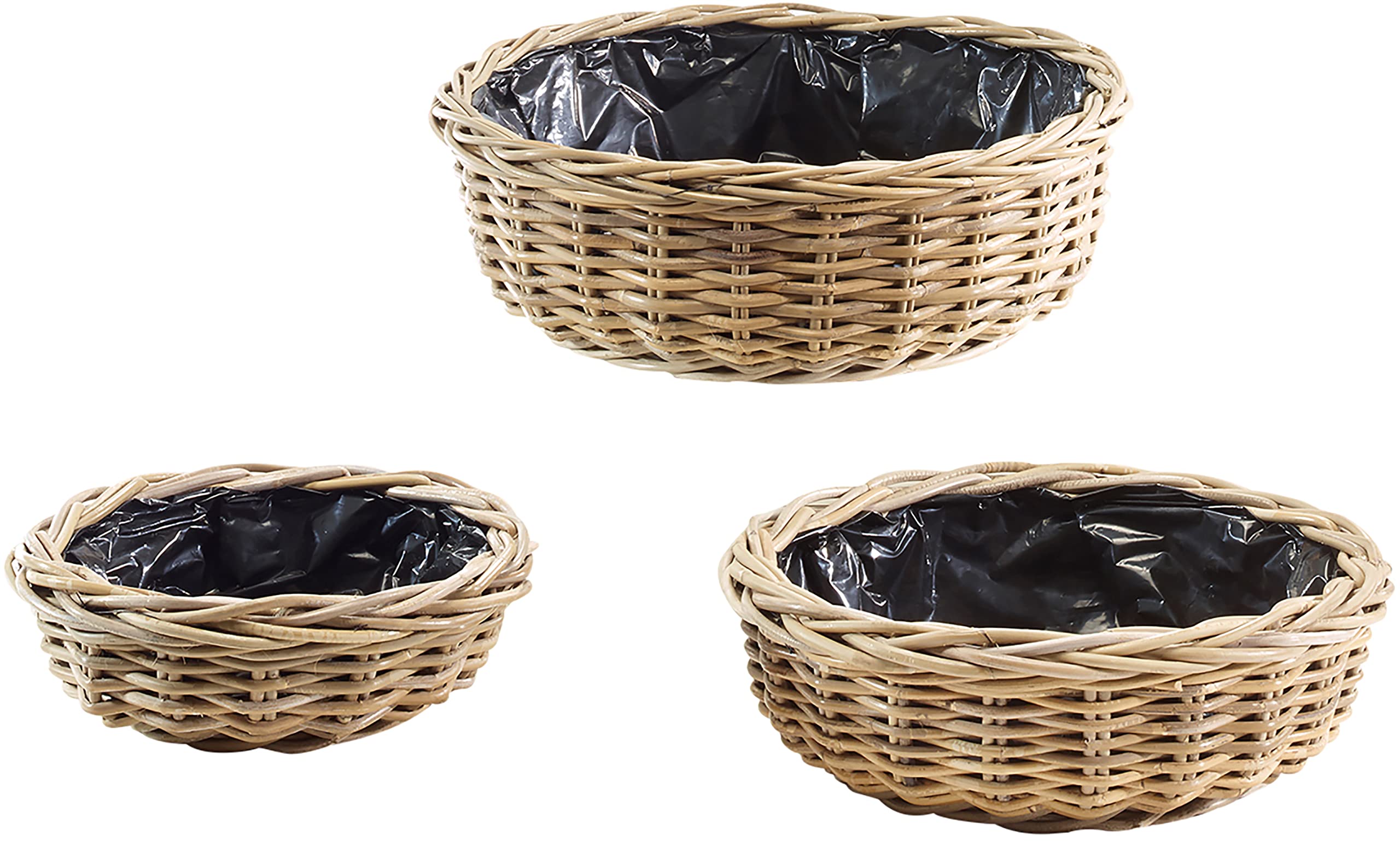 Kobolo Dekoratives Pflanzschalenset aus Kubu Rattan im 3er Set Grau