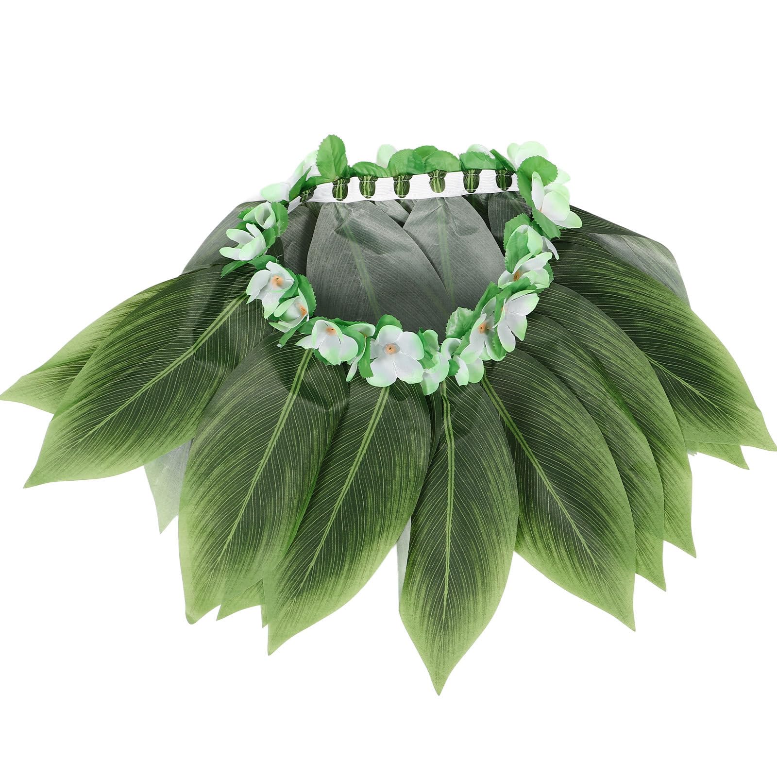 Amosfun Ti Leaf Hula Skirt Hawaiian Leaf Skirt Green Grass with Artificial Flowers for Beach Luau Party Supplies