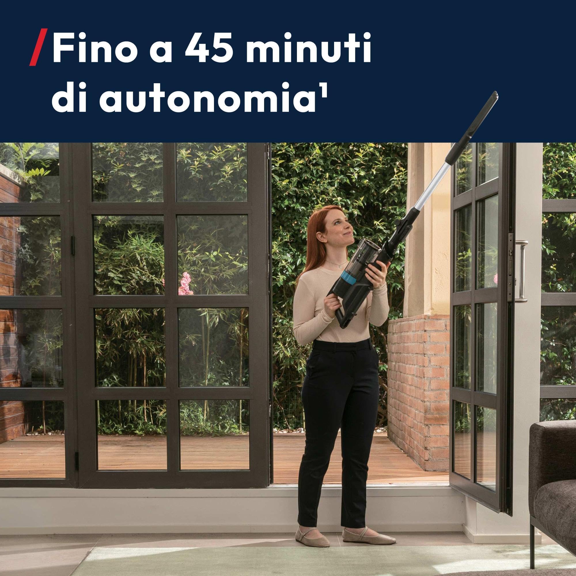 Hoover HF1 Plus con Tubo Flex, Scopa Elettrica Senza Fili con Modalità Turbo, Spazzola All Floor con Tecnologia Anti-Twist, Autonomia 45min, Quick Park&Go, Luci LED, Mini Turbo Spazzola [HF1PZ10PX]