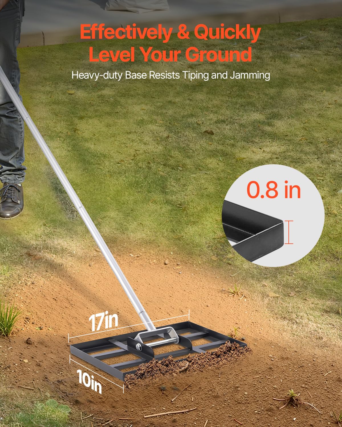 VEVOR Grabie Niwelator trawnika, niwelator z uchwytem 1980 mm, płyta podstawy 254 x 430 mm do podłoża ze stali węglowej, 5 regulowanych wysokości do pola golfowego