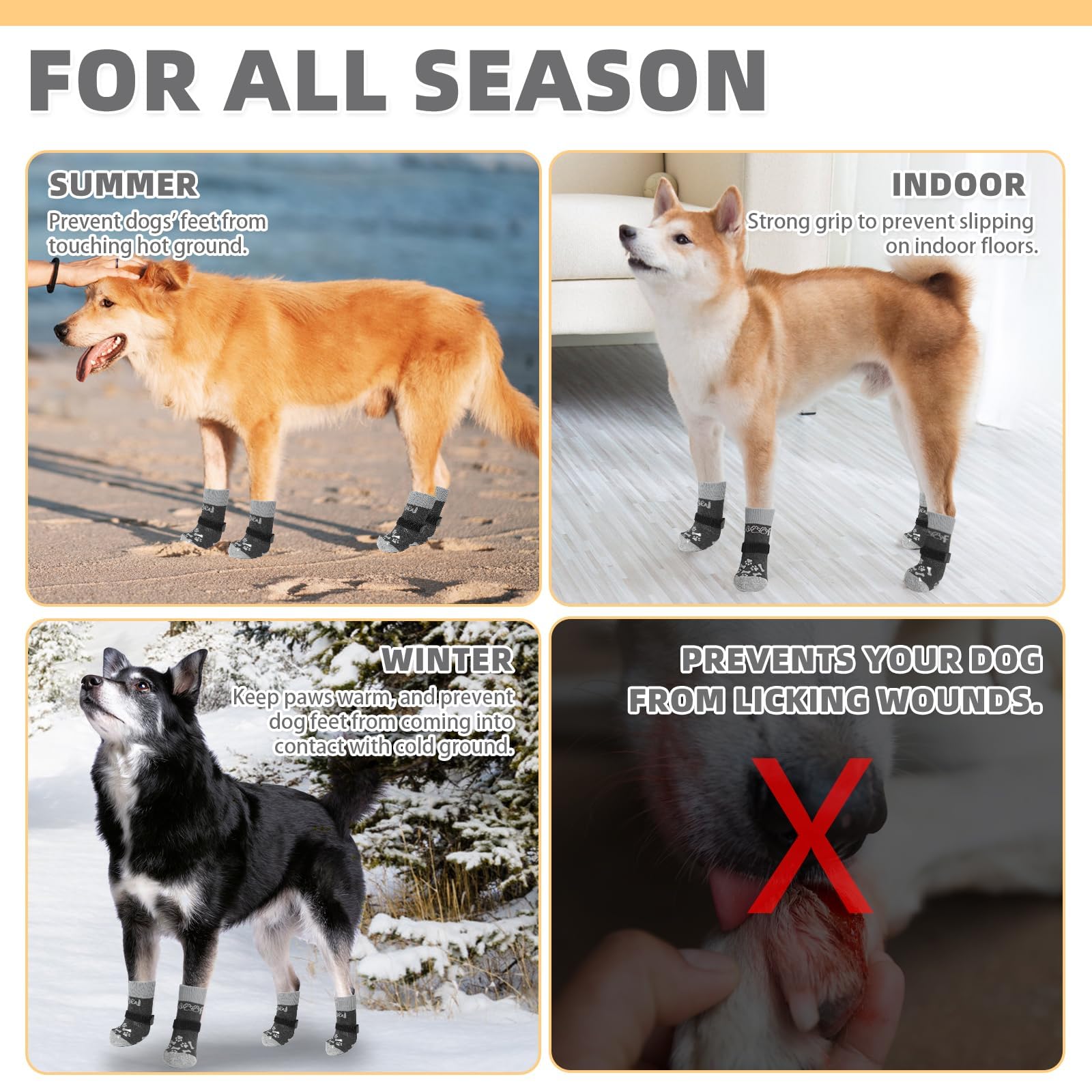 KOOLTAIL Dog Socks Shoes for Hot Pavement to Prevent Licking Paws, Winter Dog Boots&Paw Protector for Hardwood Floors Anti Slip,Traction Control Grip Booties for Small Medium Large Senior Dogs,Black M - image 6