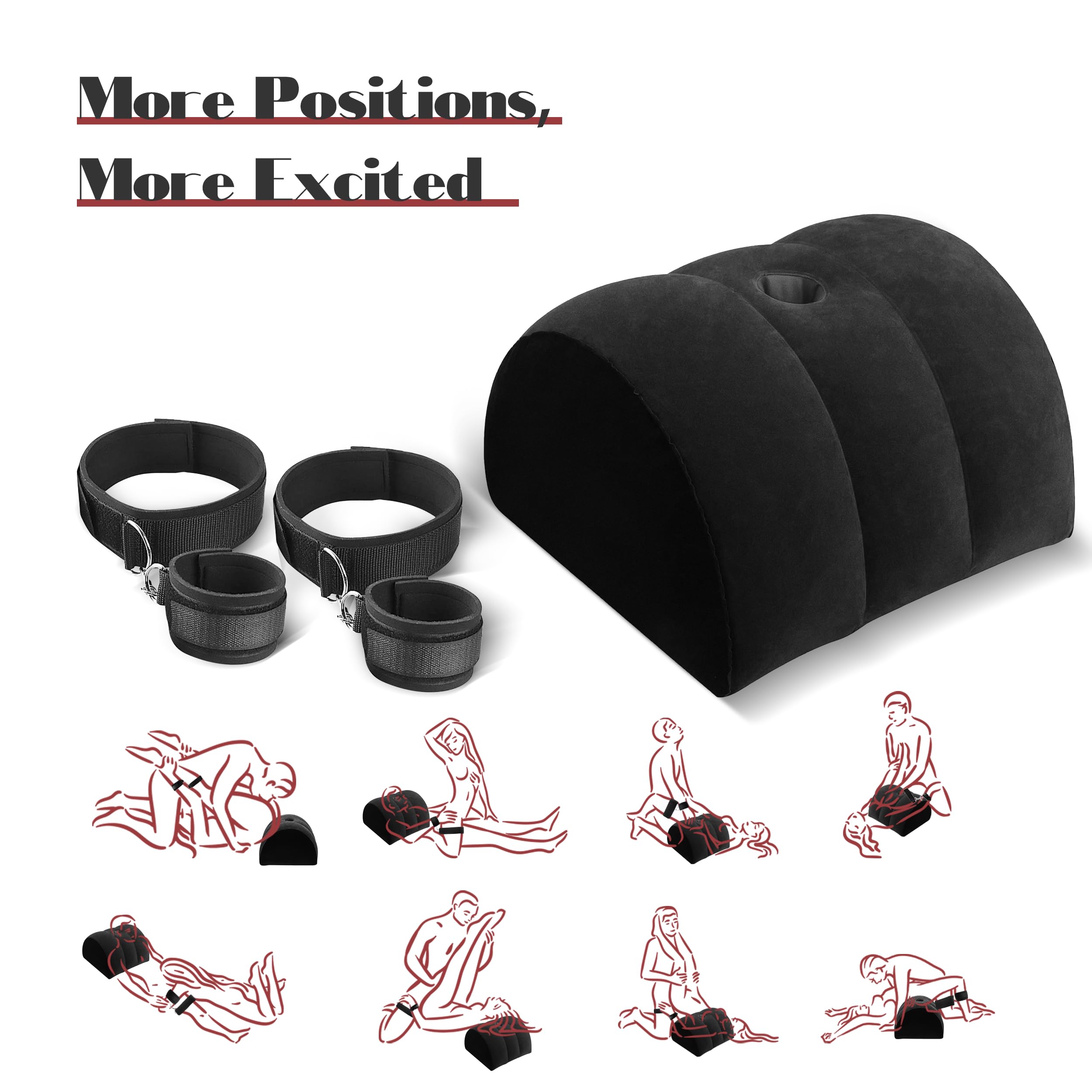 Sesso Cuscino Lombare Bondage Manette - Erotico BDSM Giochi Cuscino Gonfiabile per Posizioni Sesso, Manette Cavigliere Set di Bondage Arredamento Erotico Giocattolo Sesso per Coppie(Nero)