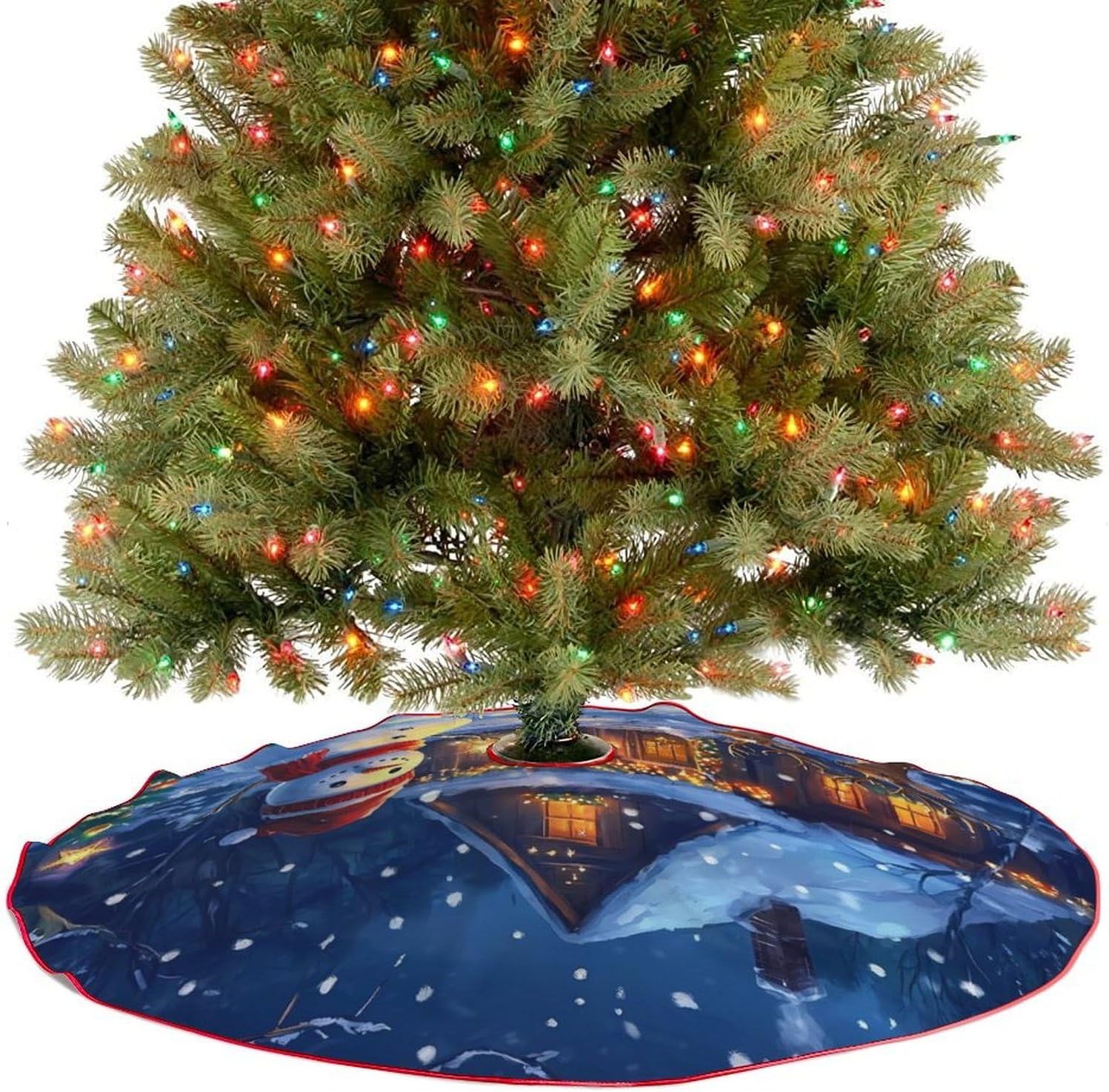 Christmas Deer Snowy Christmas Tree Skirt Ornaments Christmas Tree Mat for Home Party Holiday Decorations