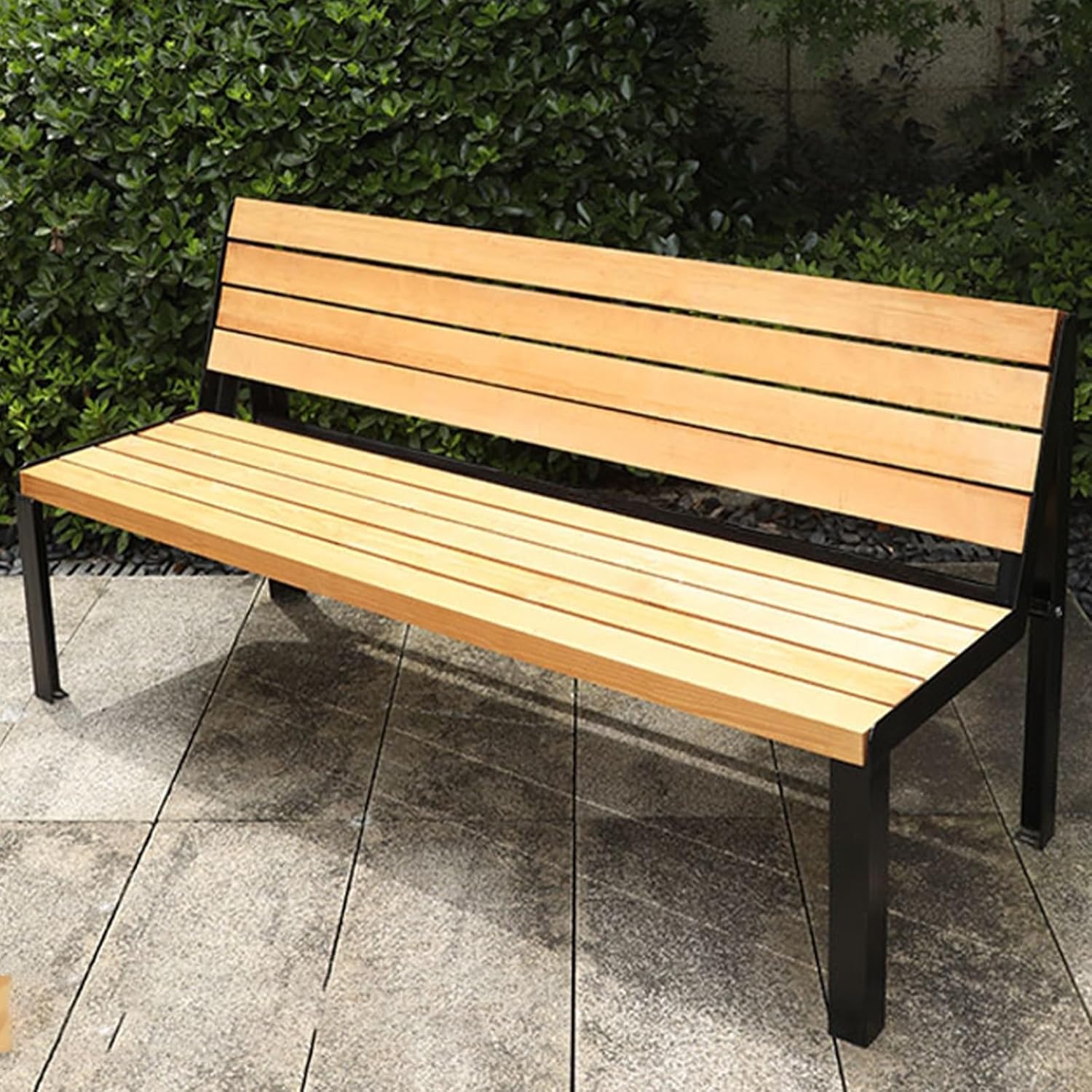 Outdoor Garden Bench, Park Bench Chair, Loveseat Chair with Backrest, Furniture Seating, Wood Patio Bench with Cast Iron Frame(Natural,120cm)