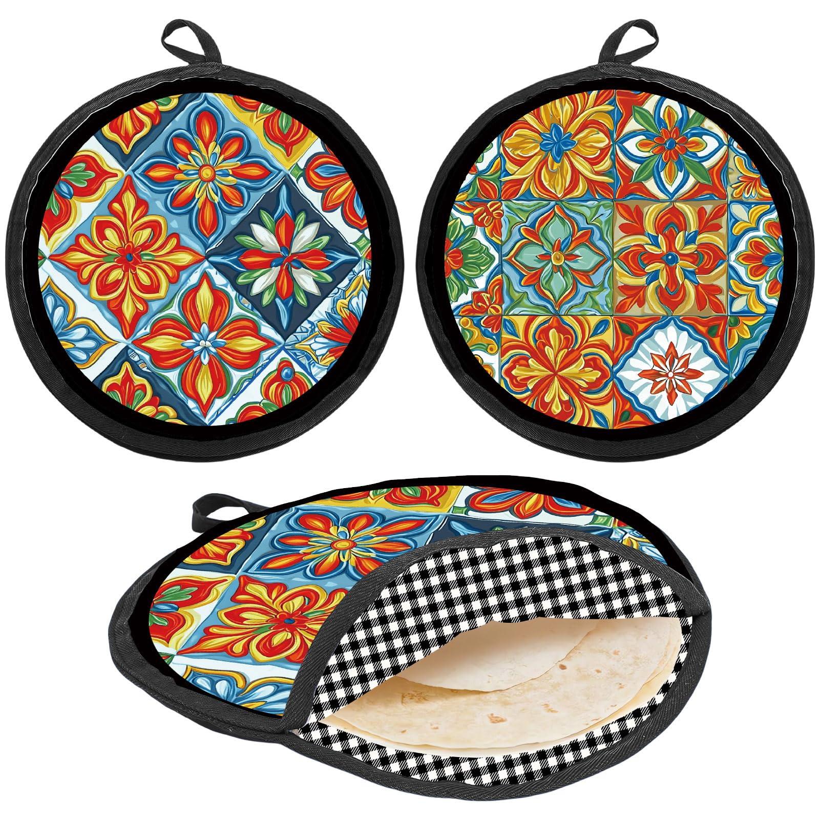 CREATCABIN Borsa Scalda Tortilla da 30x30cm in Tessuto Isolante per Pancake Tacos Tortilla Borsa Porta Tortilla in Tessuto Talavera Adatta al Microonde Mantiene Il Cibo Caldo Fino A Un'Ora.