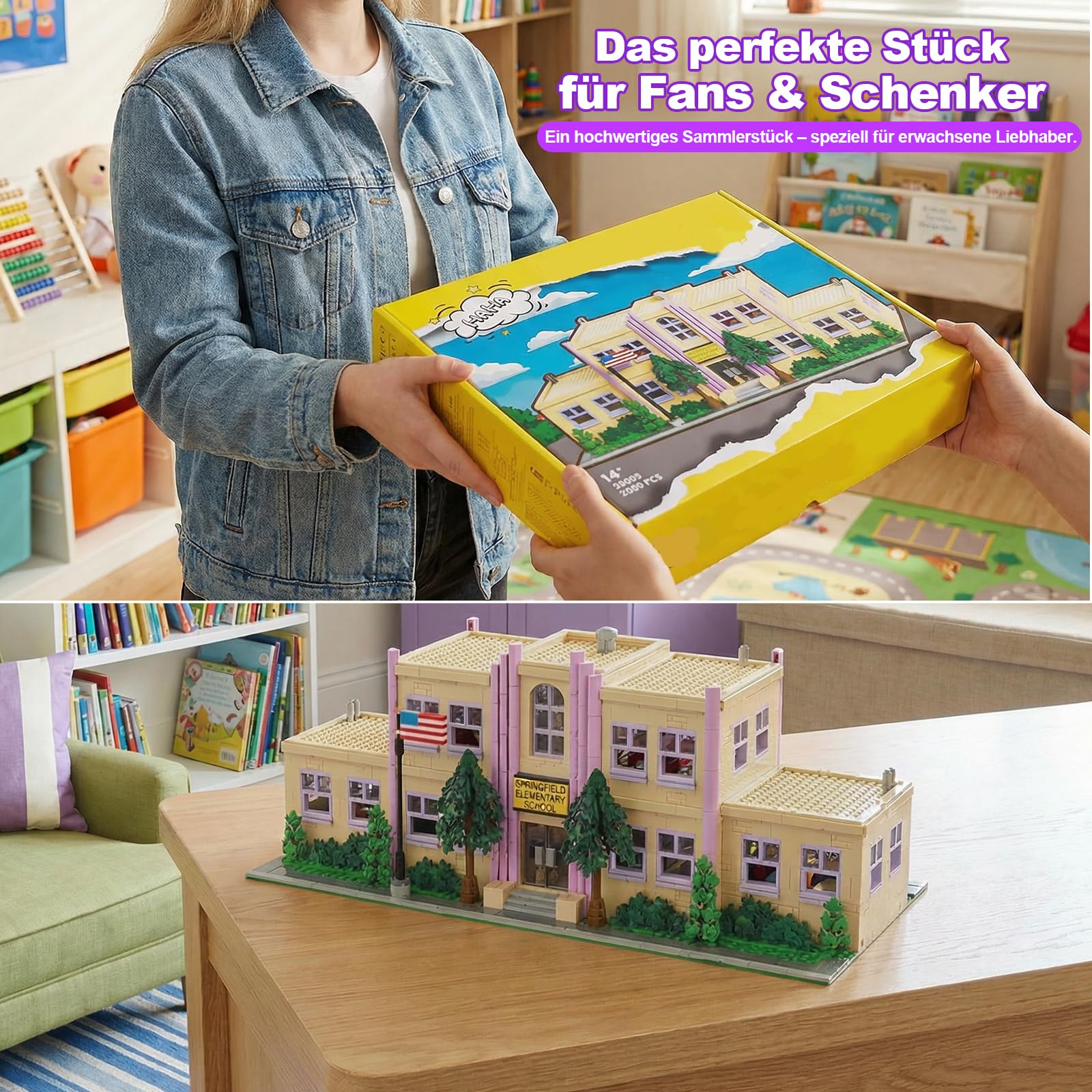 Springfieid Klemmbausteine Haus Set für Erwachsene - 3500 Teile Simpsan Schule Film Architekture Stadthaus Modular Building Compatible mit Barweer