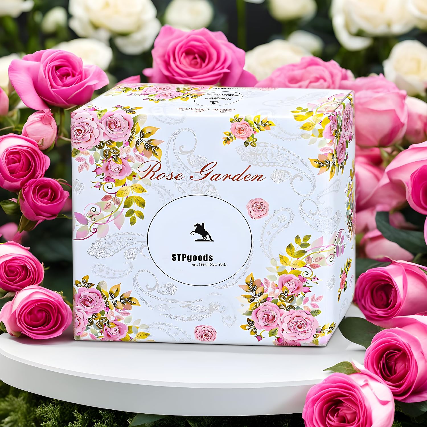 STP GOODS Porcelain Dessert Plates Set - 7.5 Inch, Dinnerware Sets of 6, China Rose Floral Plates for Dessert, Cake, Round Serving Dishes for Kitchen, w/Gift Box, Dish Set, Dinner Plates