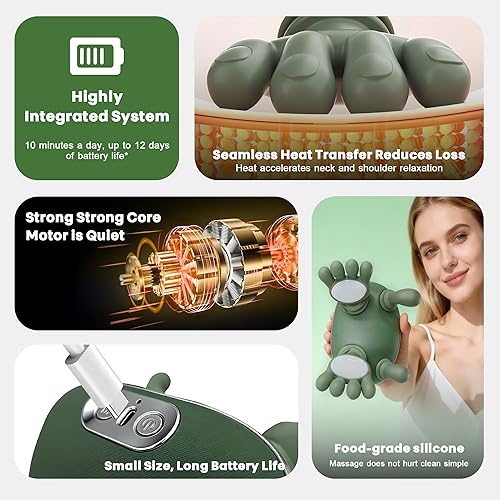 Miniatura 6 de Masajeador de cuello para aliviar el dolor de tejido profundo, masaje de amasamiento 4D, silencioso y portátil, ligero, ajuste de 3 velocidades,