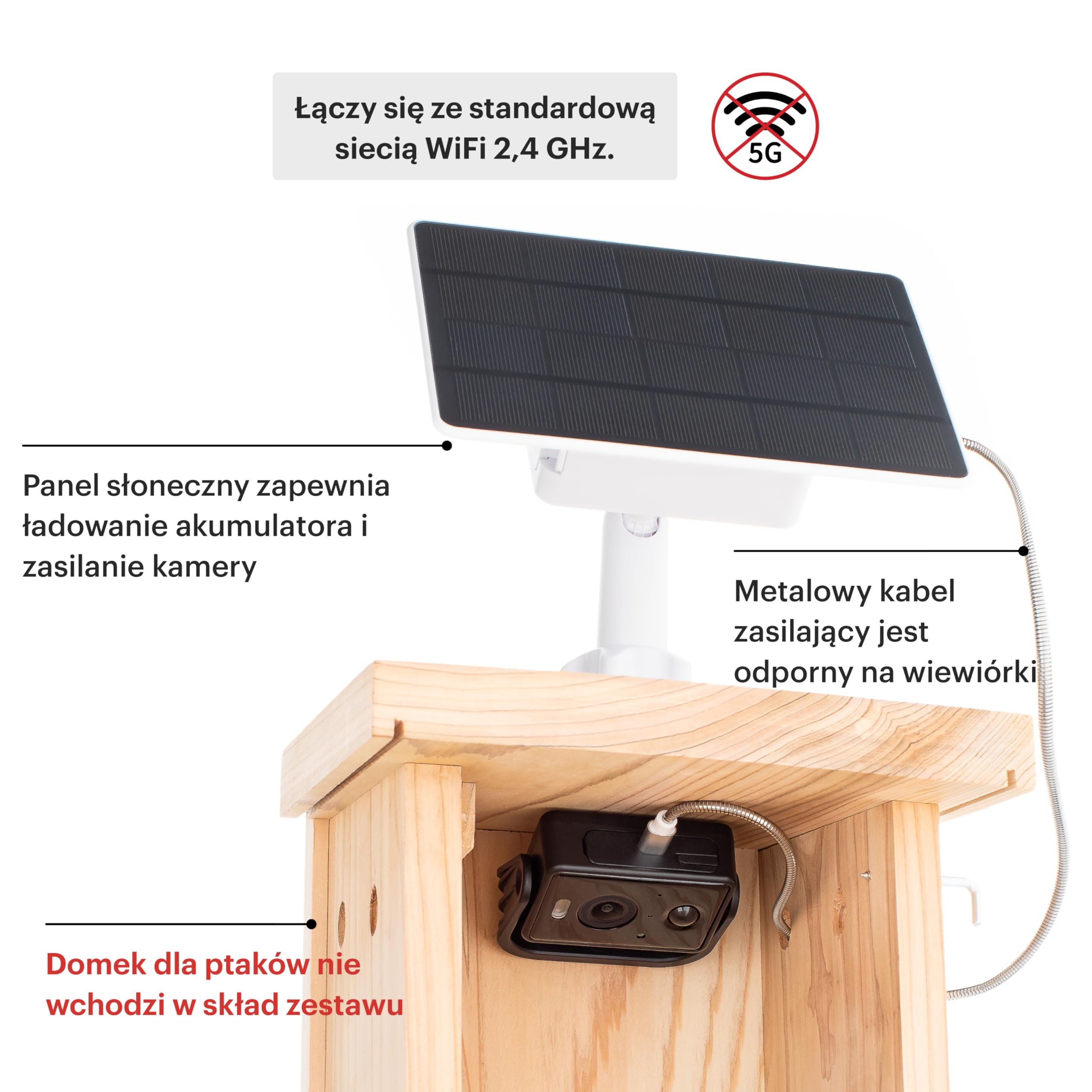 WHITEHORSE Kamera do budek dla ptaków - bezprzewodowa i zasilana energią słoneczną - robienie zdjęć i nagrywanie filmów z telefonu (bezpłatna aplikacja) - otrzymywanie powiadomień o wykryciu ptaka