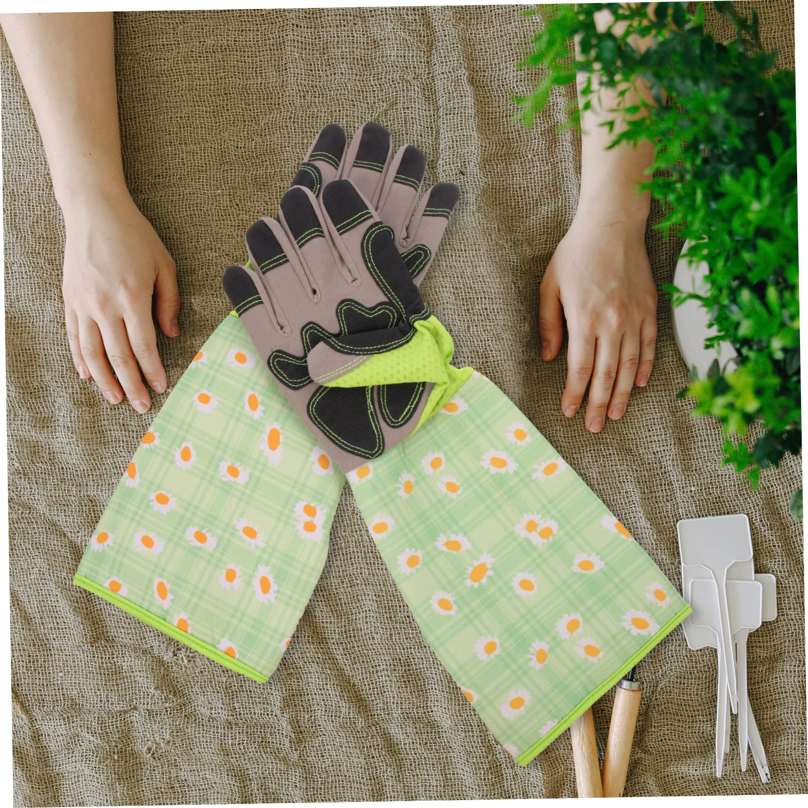HANABASS Guantes de Jardinería Estampados Largos Protección para Manos, Material de Pu y Tela, Flexibles para Trabajo al Aire Libre y Cuidado del Jardín
