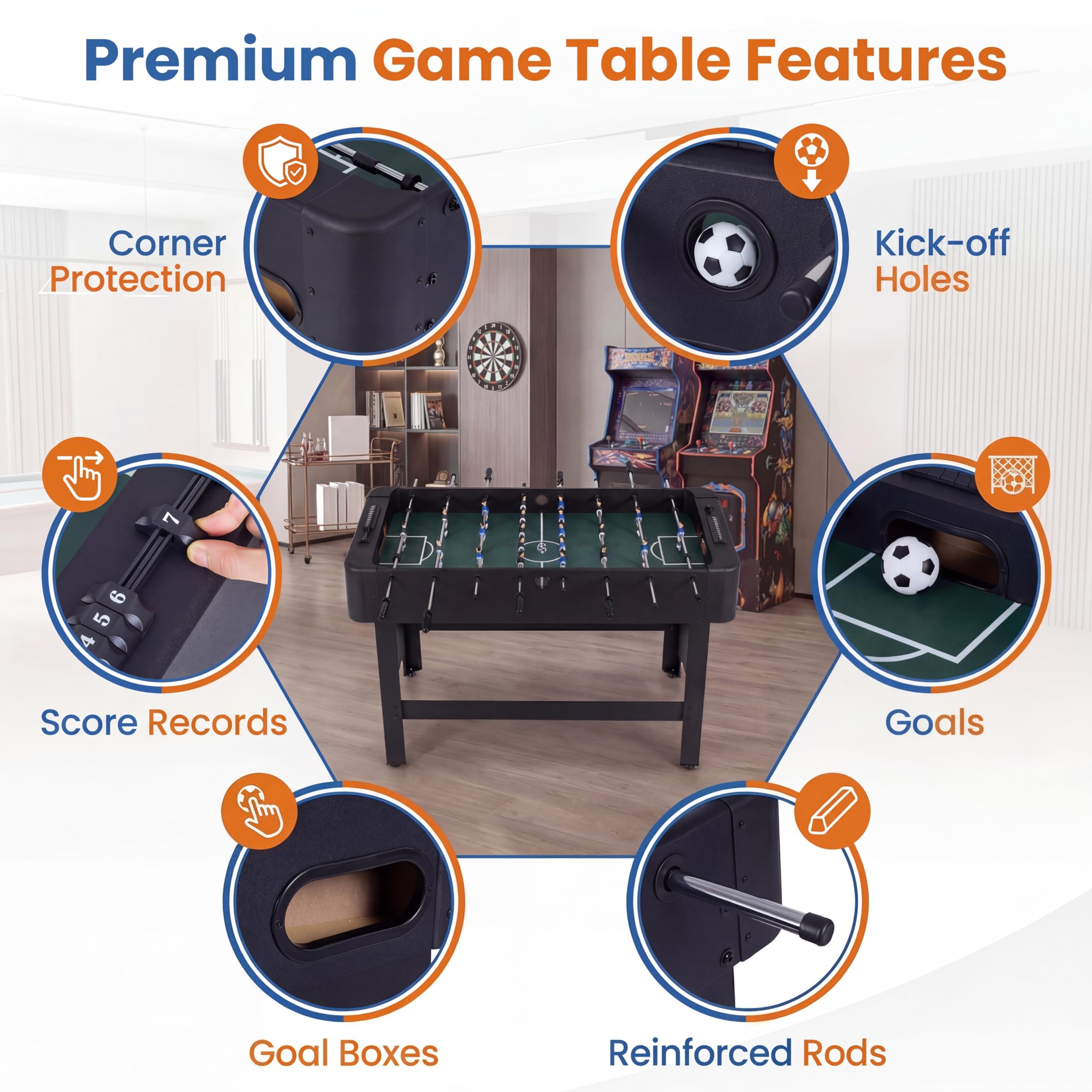 GOPLUS Table Baby-Foot avec 22 Joueurs et 2 Ballons, Table de Jeu Babyfoot avec Pieds Réglables et 2 Marqueur Manuel, pour 2-4 Adultes Enfants, Réunions Familiales et Fêtes, 103 x 58 x 79 cm