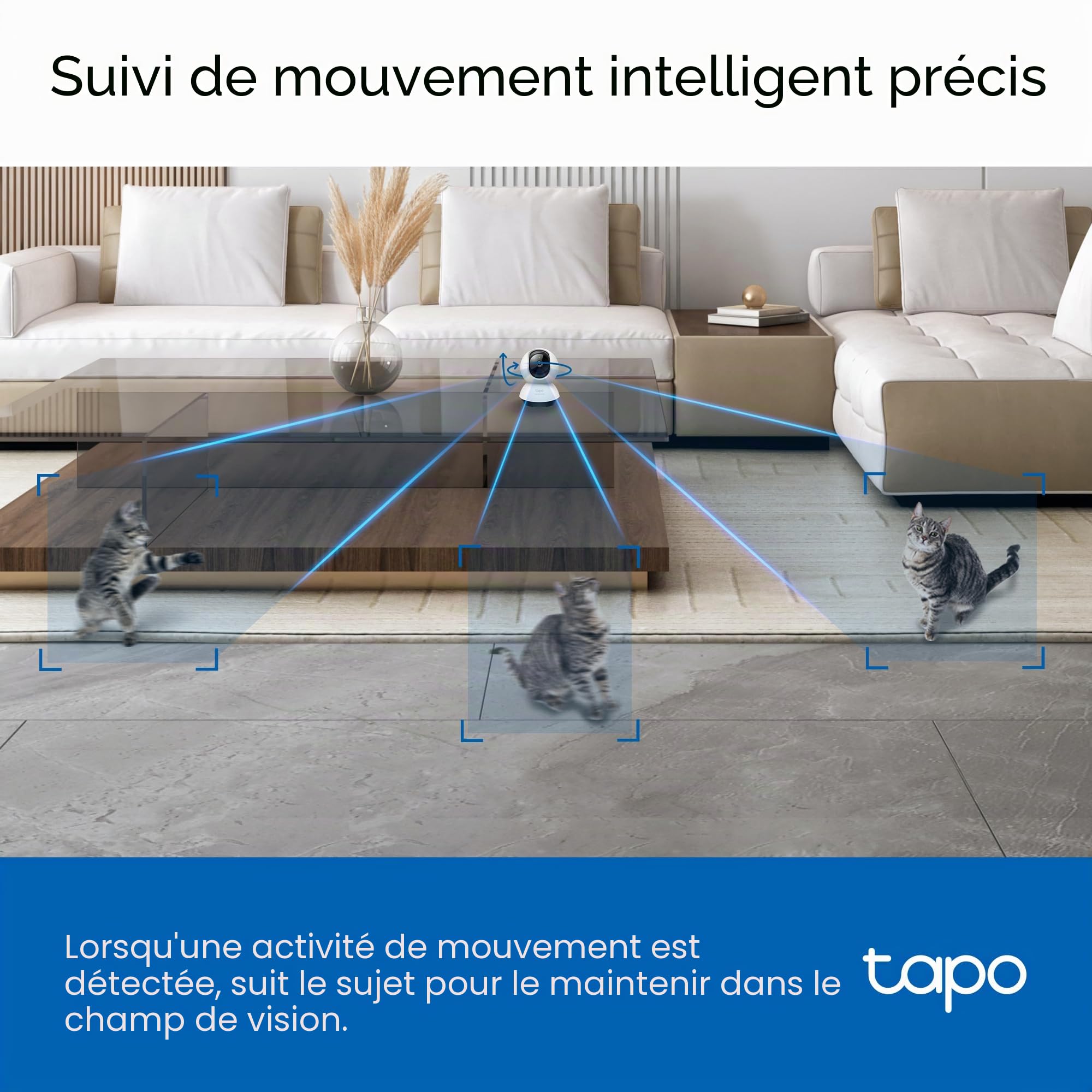 Tapo TP-Link 2K QHD Caméra de sécurité Pan/Tilt pour Animal de Compagnie, Moniteur bébé, détection de Mouvement, Suivi de Mouvement, Audio bidirectionnel, Vision Nocturne, Stockage de Carte SD et