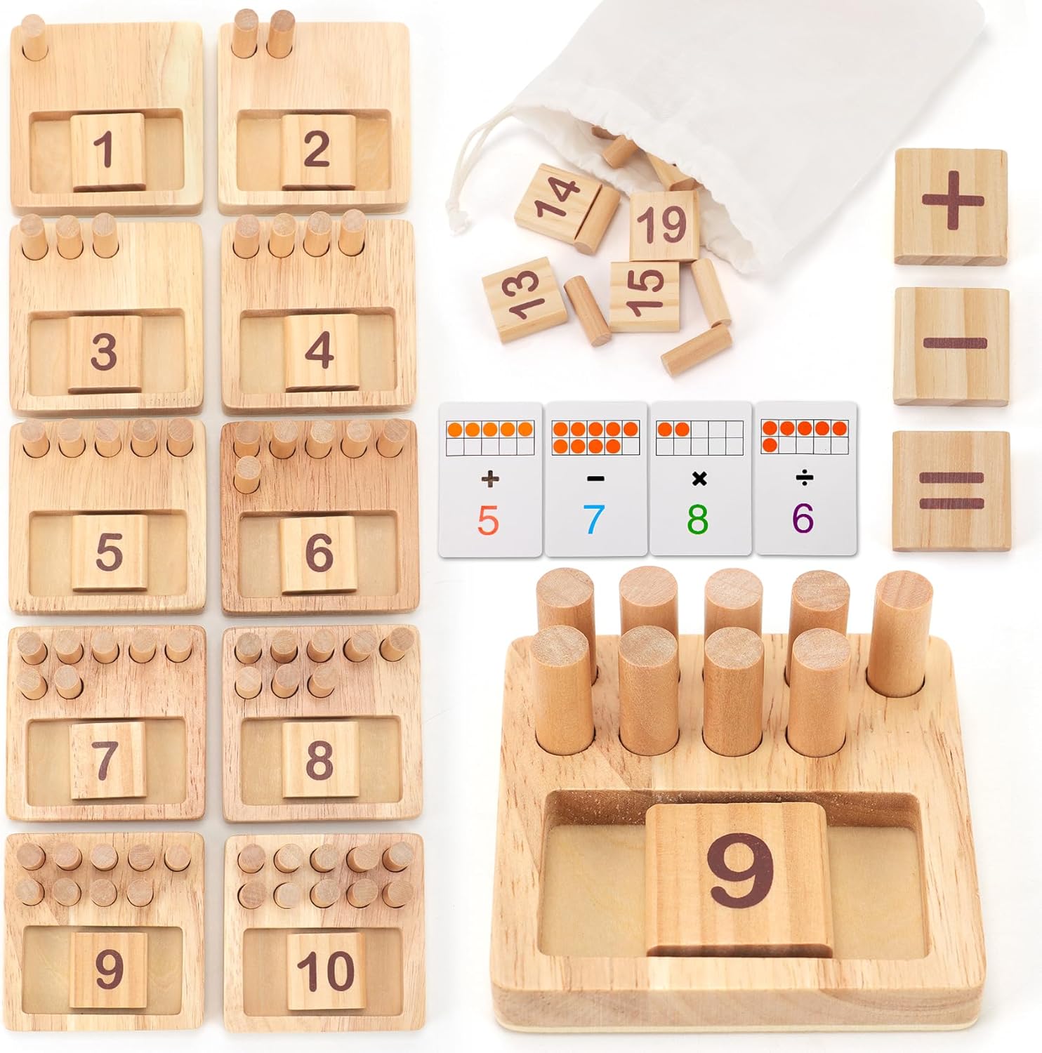 ISMETACU Montessori Wooden Counting Peg Board Toys for Kids