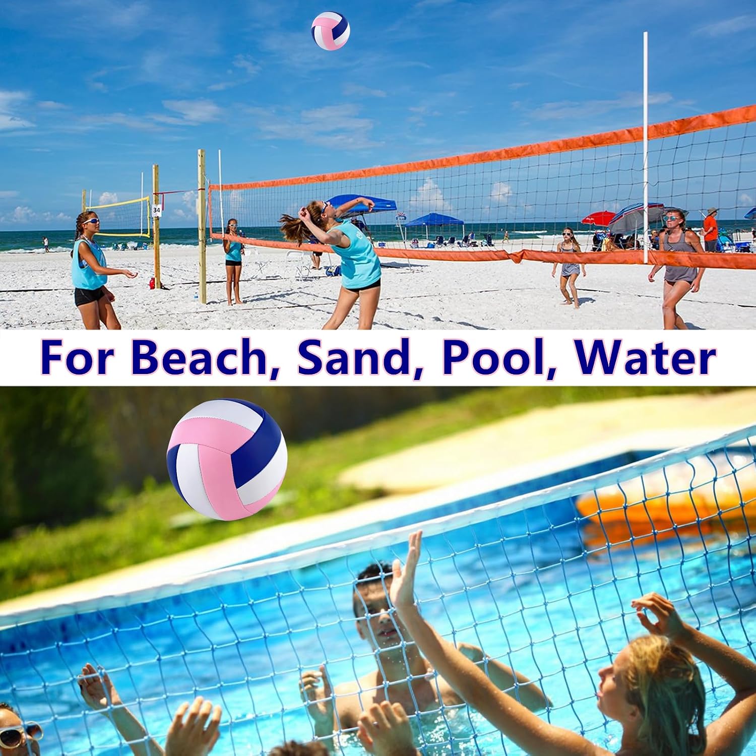 6 Pack Volleyballs Official Size 5, Waterproof Soft Bulk Recreational Volley Balls with Pump and Net Bag for Indoor Outdoor Beach Sand Water Pool Game Training Match for Beginner