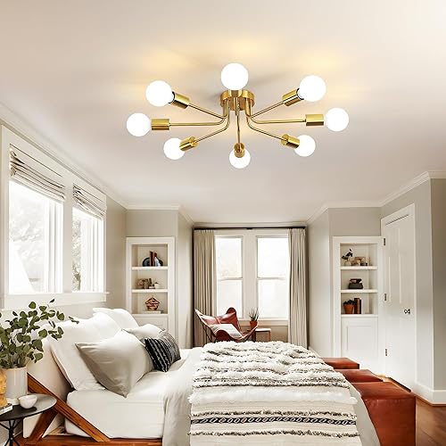 Vista 91 de DELIPOP Sputnik - Lámpara de techo Sputnik moderna de 4 luces negras y doradas, lámpara de techo E26 de metal industrial semiempotrada para Negro