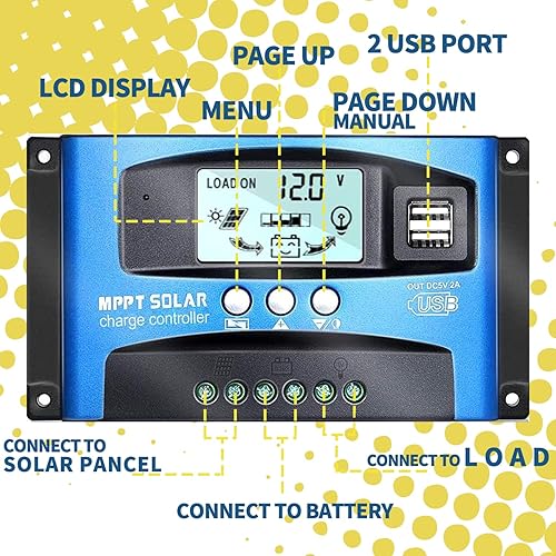 Miniatura 2 de MPPT 100A 12V24V Controlador Regulador de Carga de Panel Solar con Seguimiento Automático de Enfoque, Puerto USB Dual, Pantalla LCD, Nueva
