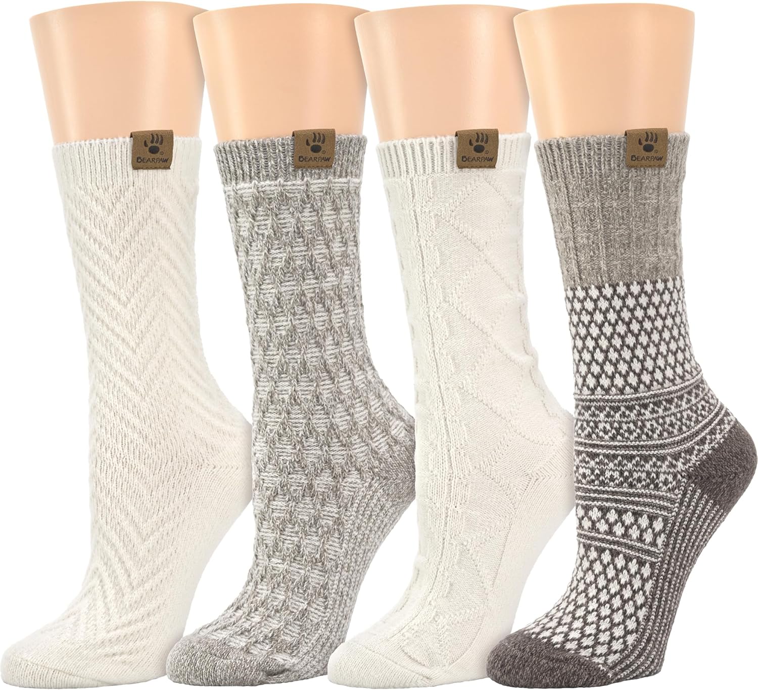 BEARPAW Womens 4 Pair Pack Super Soft Modern Multicolor Assorted Easy Care Diamond Fairisle Boot Socks