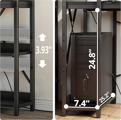Miniatura 3 de IRONCK Escritorio para computadora de 55 pulgadas con toma de corriente y estantes de almacenamiento, mesa de escritura de estudio con puertos USB,