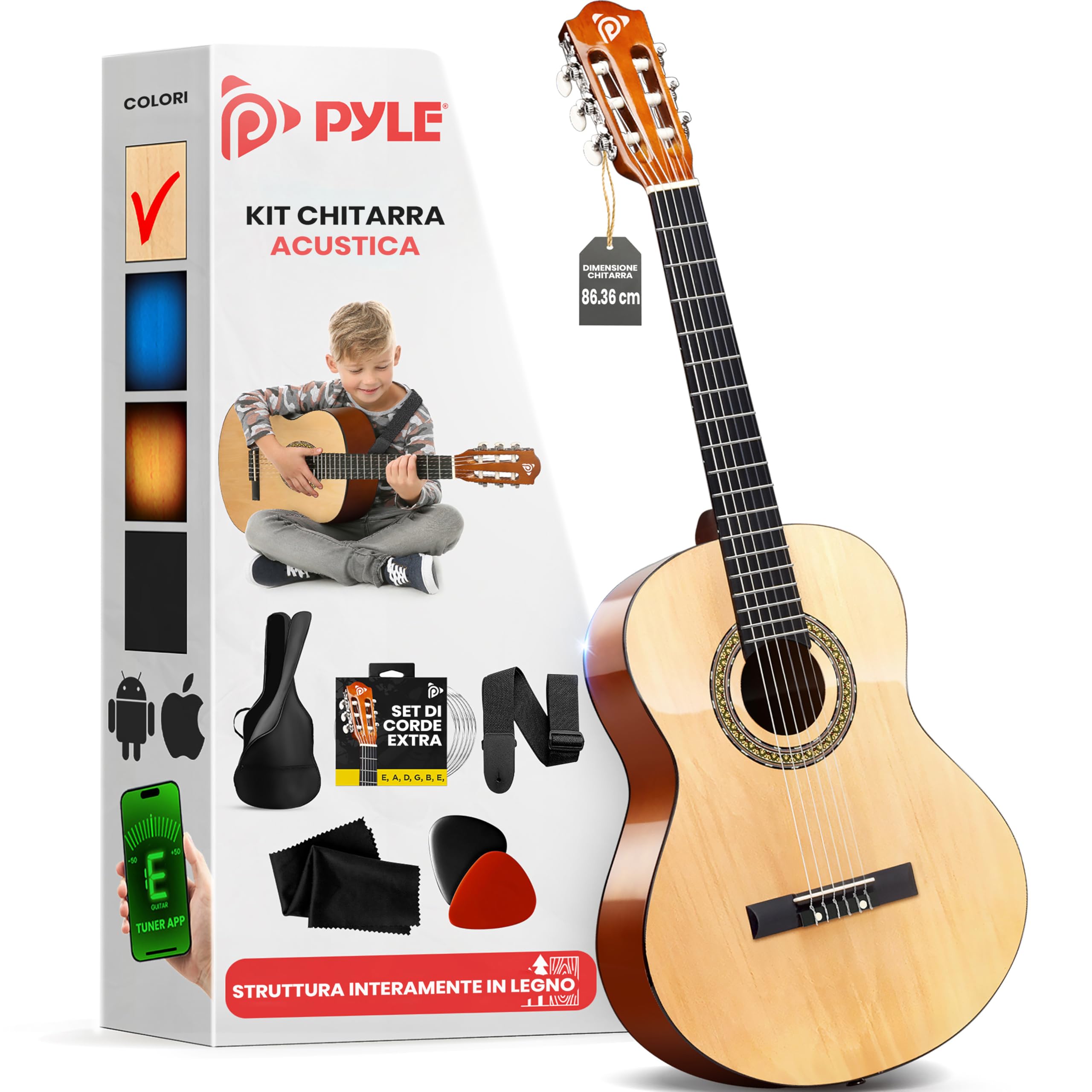 Pyle Kit Chitarra Acustica 3/4 Junior per Bambini Adulti 86,3 cm
