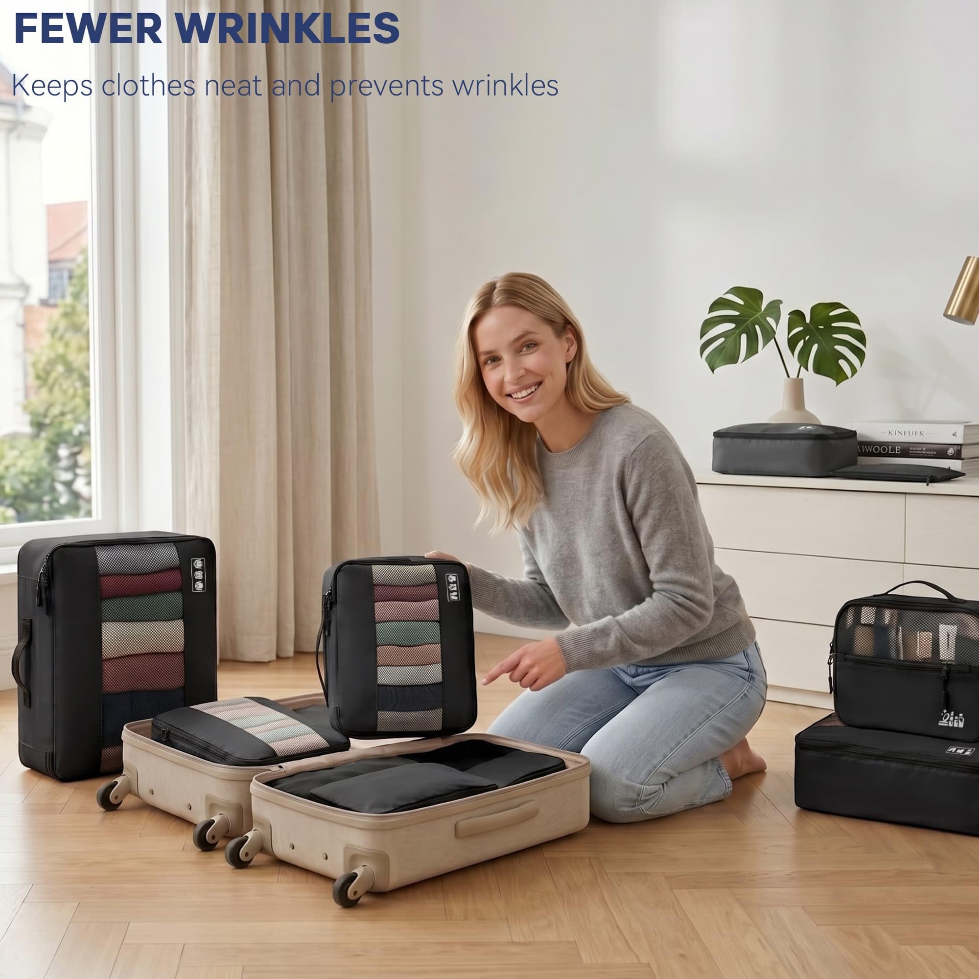 MURISE Organizer do Walizki, zestaw 8 Sztuk, Packing Cubes na wakacje i podróże, Organizer Podróżny do Walizki, z workiem na buty, Kosmetyczką, Systemem Organizacji, Niezbędne w podróży, Czarny