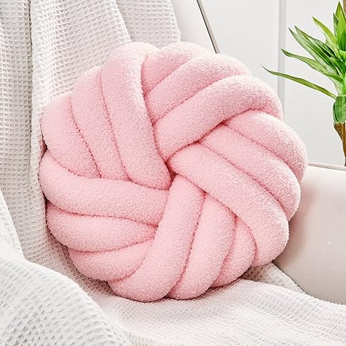 Miniatura 12 de Uvvyui Almohadas de Nudo, Almohadas Decorativas de 14 Pulgadas, Almohadas Redondas, Cojín Suave Hecho a Mano, Almohada de Bola Anudada, Cojín