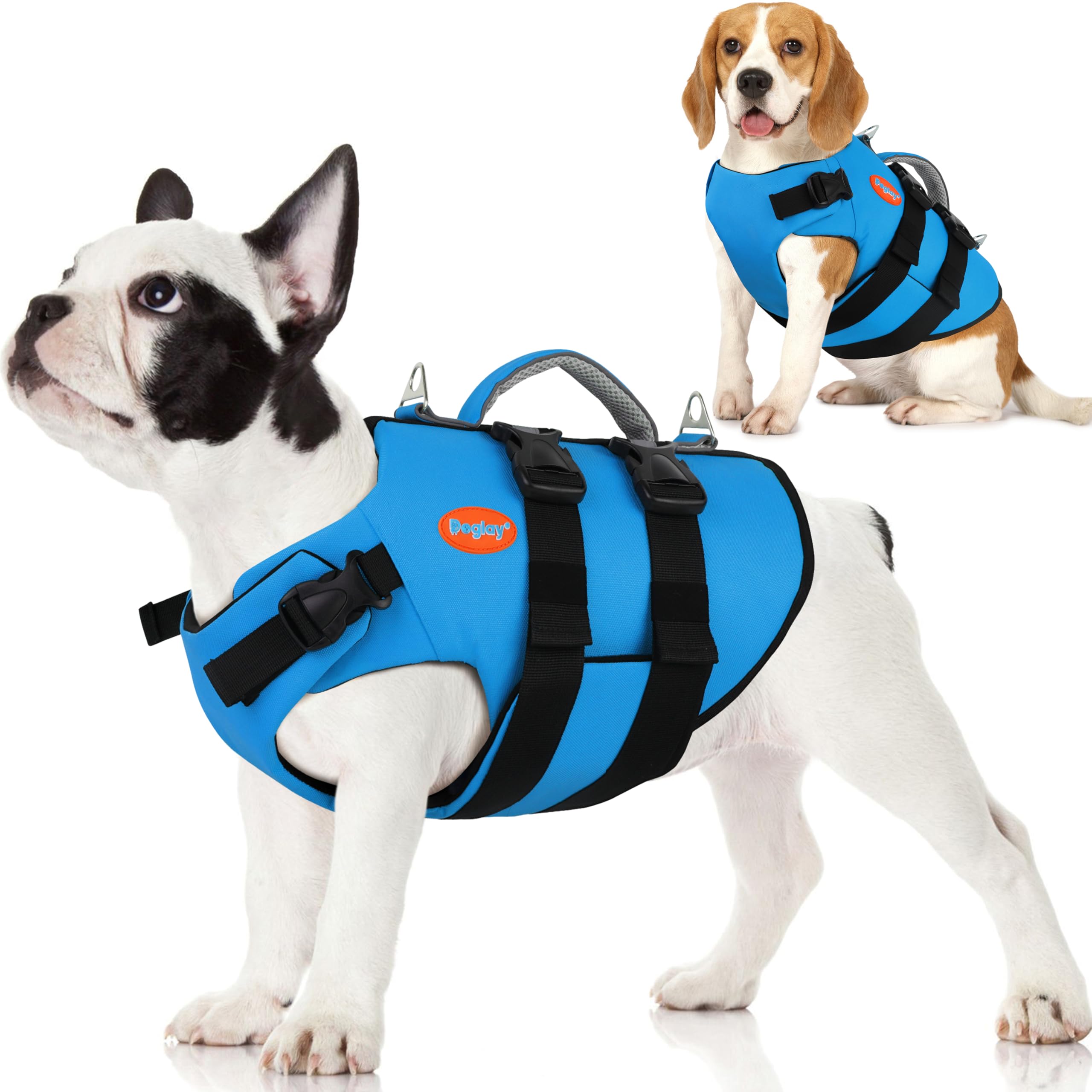 Doglay Dog Life Jacket Neoprene, High Buoyancy Dog Harness Life Vest for Swimming and Boating, Adjustable Swim Vest with Rescue Handle for Small