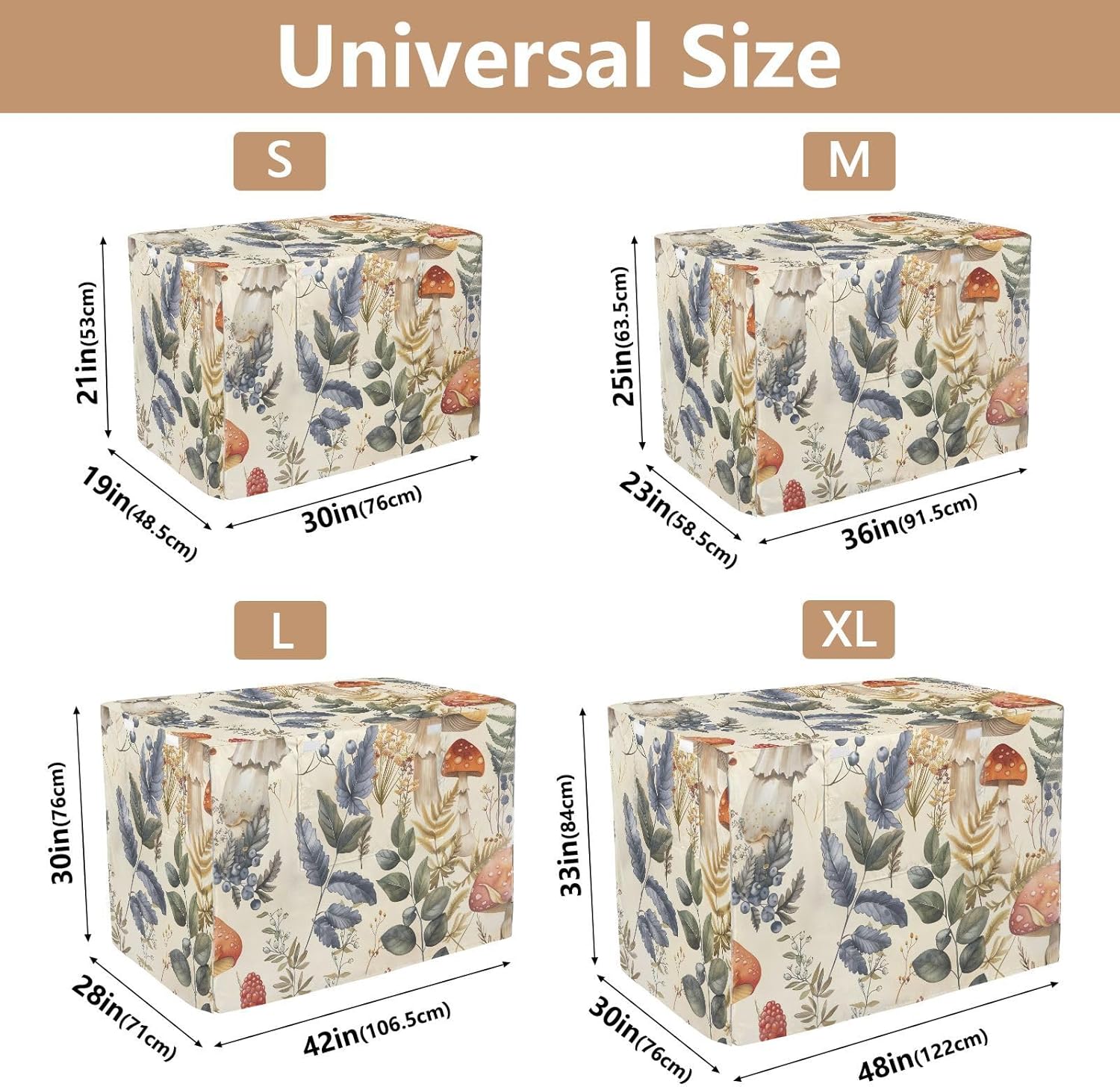 Vintage Mushrooms Dog Crate Covers Wind-Resistant, S-XL Washable Crate Cover for Dog, Large