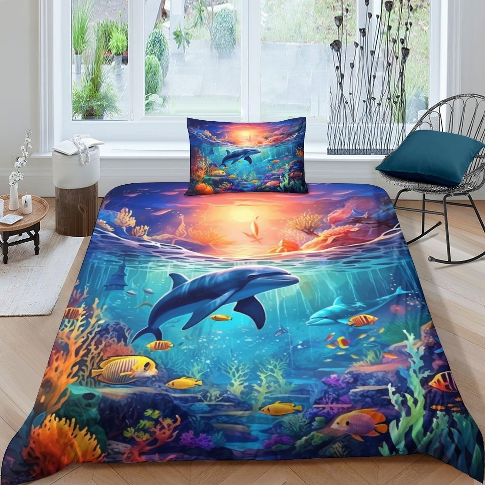 Parure de couette le poisson imprimé 3D 135x200cm pour chambre enfant lit simple