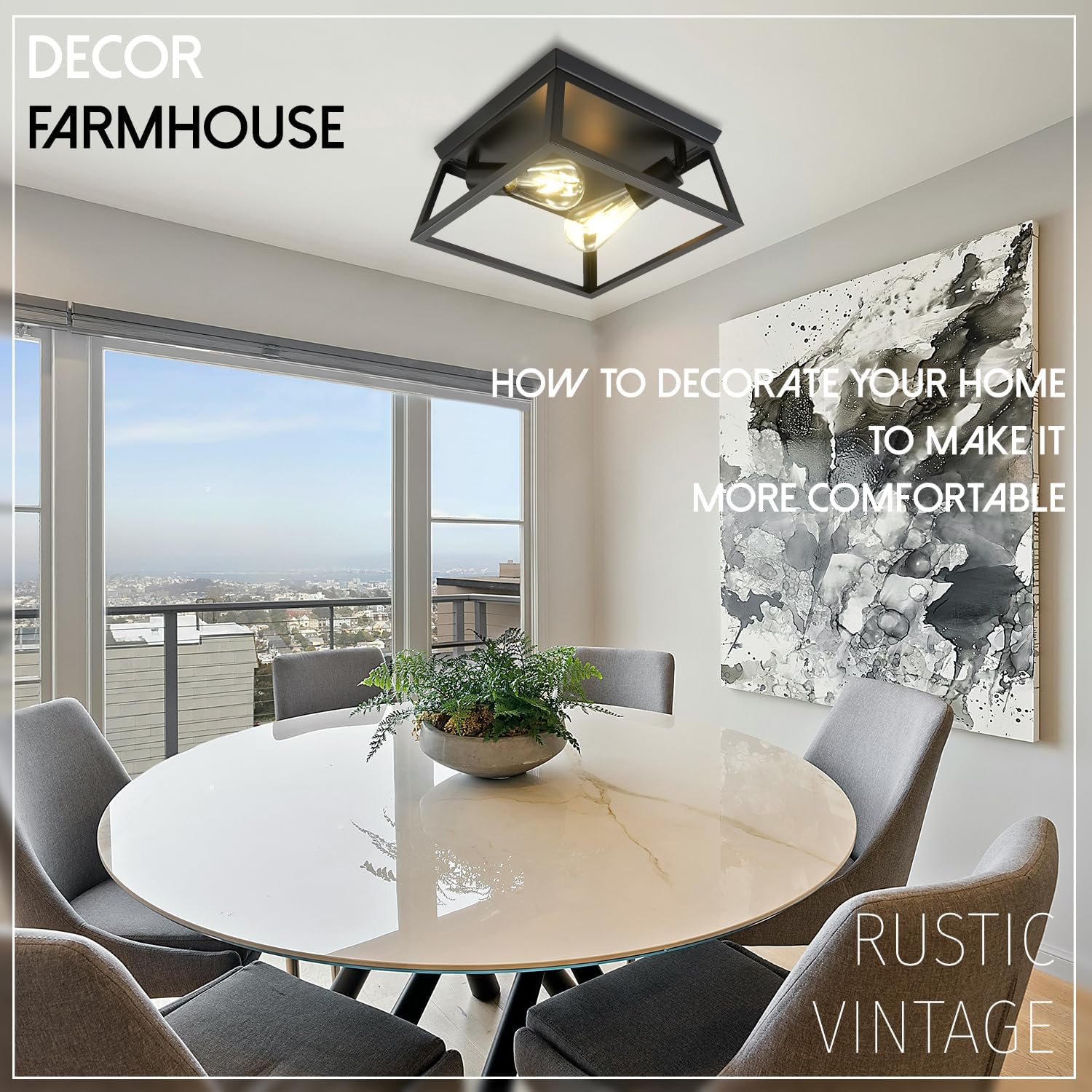 Hamilyeah Flush Mount Ceiling Light Fixture Black, 2 Light Close to Ceiling Light, Industrial Light Fixtures Ceiling Mount for Kitchen, Bedroom, Hallway, Bathroom, Outdoor