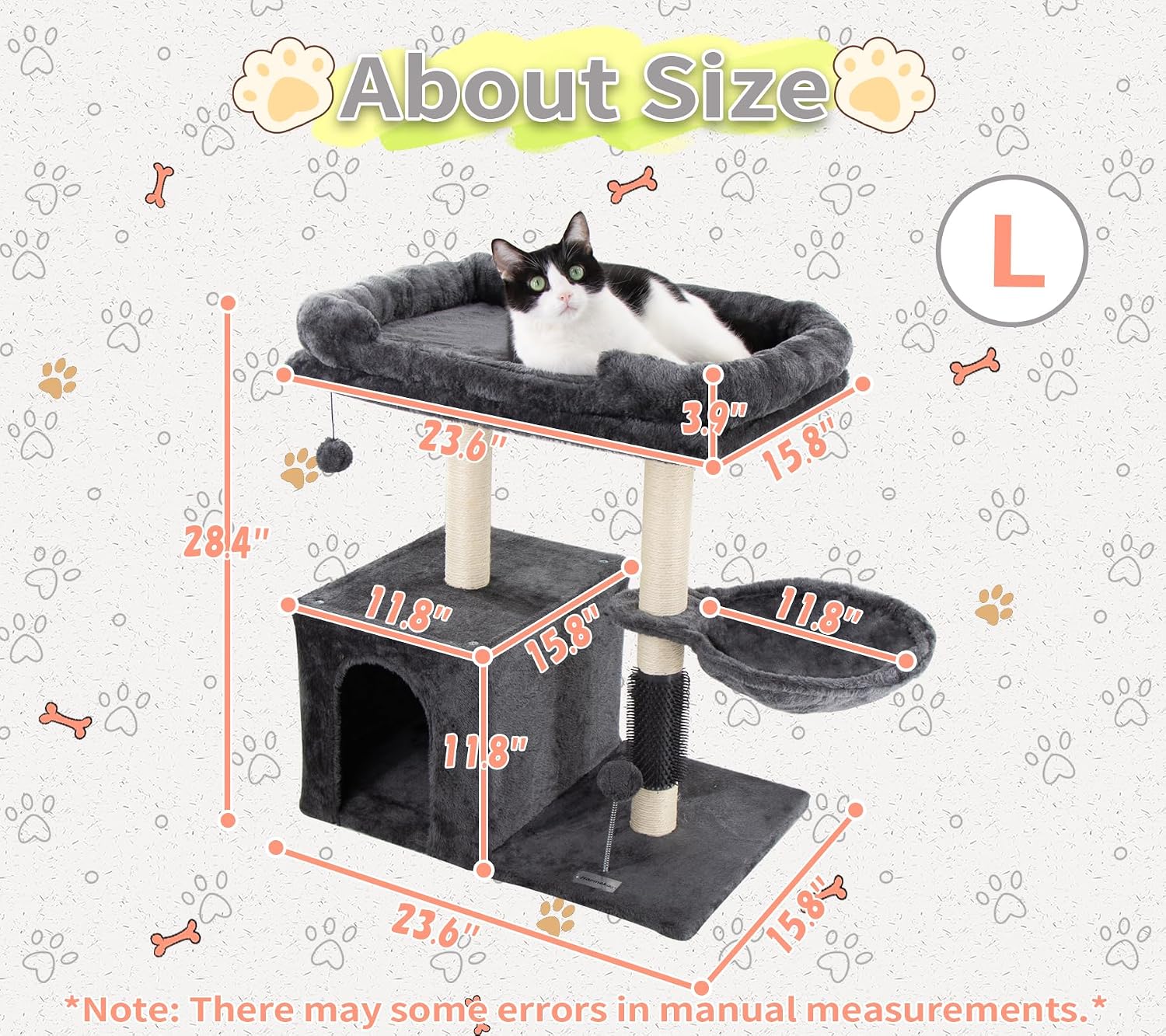 28.4" Small Cat Tree Tower,Cat Scratching Post for Indoor Cats,Featuring with Cat Cave & Cozy Perch,Cat Self Groomer and Interactive Dangling Ball Great for Kittens/Cats (Smoky Gray, Large)