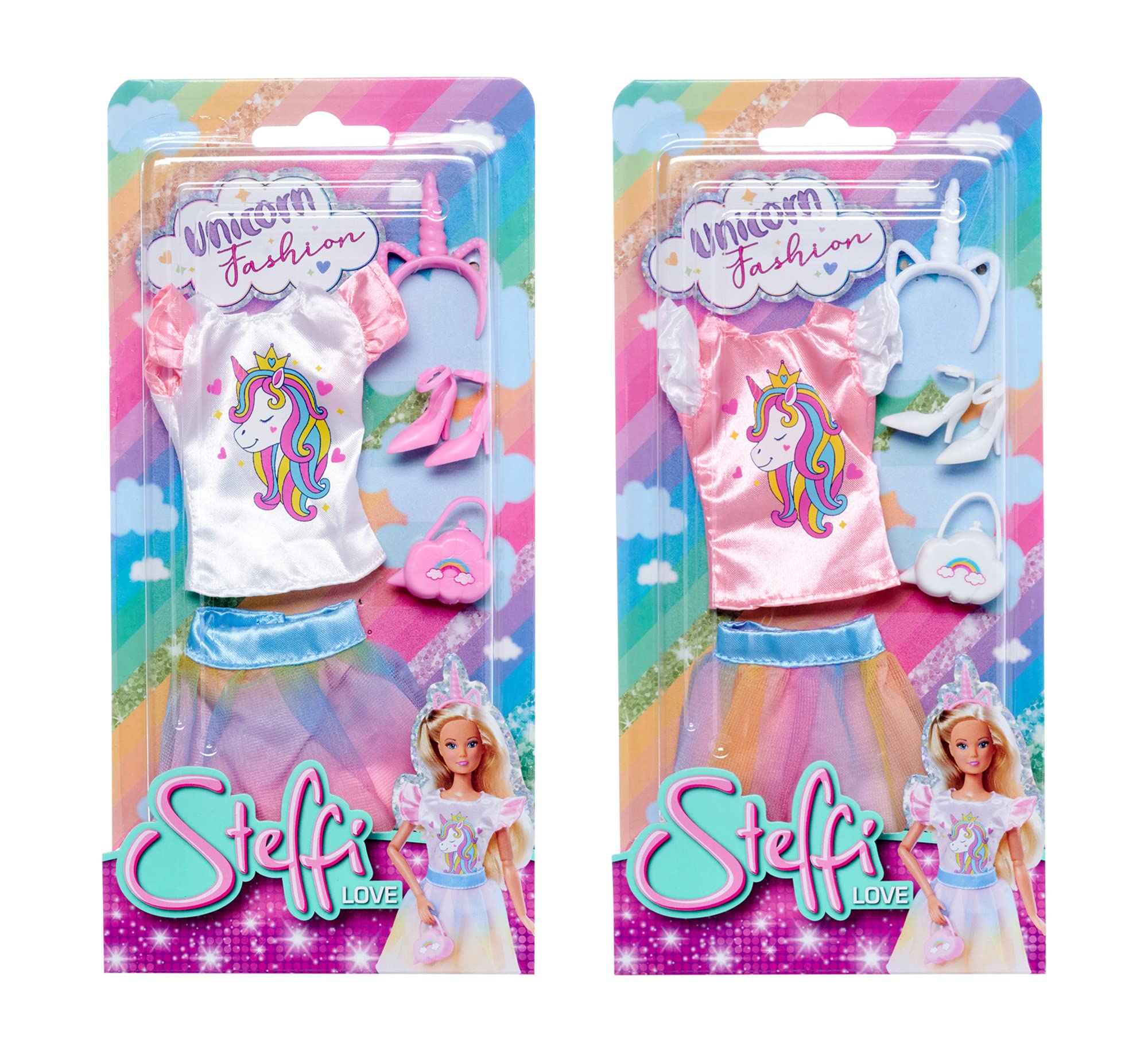 Simba Steffi Love Unicorn Fashion, odzież dla lalek, jednorożec, zestaw ubrań dla lalek o długości 29 cm, bez lalki, 2-krotne sortowanie, tylko jeden artykuł, od 3 lat, 105723555