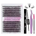 Lash Clusters Kit for Using at Home: Ultra-light, DIY, Natural, Fluffy, Wispy, Waterproof, Anime, Manga, Cat Eye, D Curl, 12-16mm, 3D-40P, Wendy, RT318