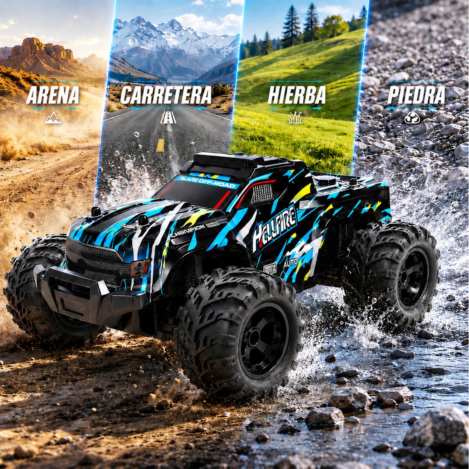 Coche Teledirigido RC 1:18 Todoterreno RC Coche de Juguete Coche Juguete para niños 5+ Exterior para niños 22KM/H