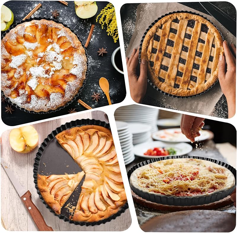 Sinnsally 28 cm Kerek Quiche Sütőforma Kivehető Alappal - Tapadásmentes Szénacél Tortaforma Süteményekhez, Pizzához, Mosogatógépben Mosható