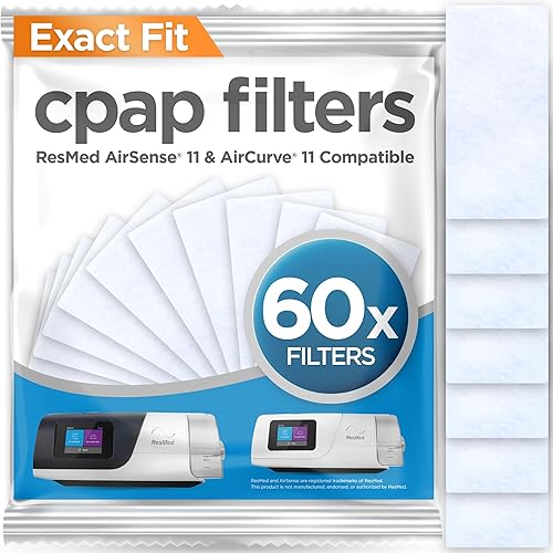 Filtros CPAP de RespLabs Compatibles con la Máquina CPAP ResMed AirSense 11, Reemplazos de Filtro Desechables Estándar - Paquete de 60