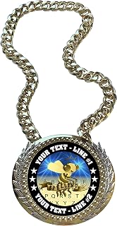 Express Medals Metal Version Spelling Bee Champ Chain Trophy with 2 Lines of Personalized Custom Text on a Large Award Medal and Attached 34 inch Long Metal Neck Chain. D77