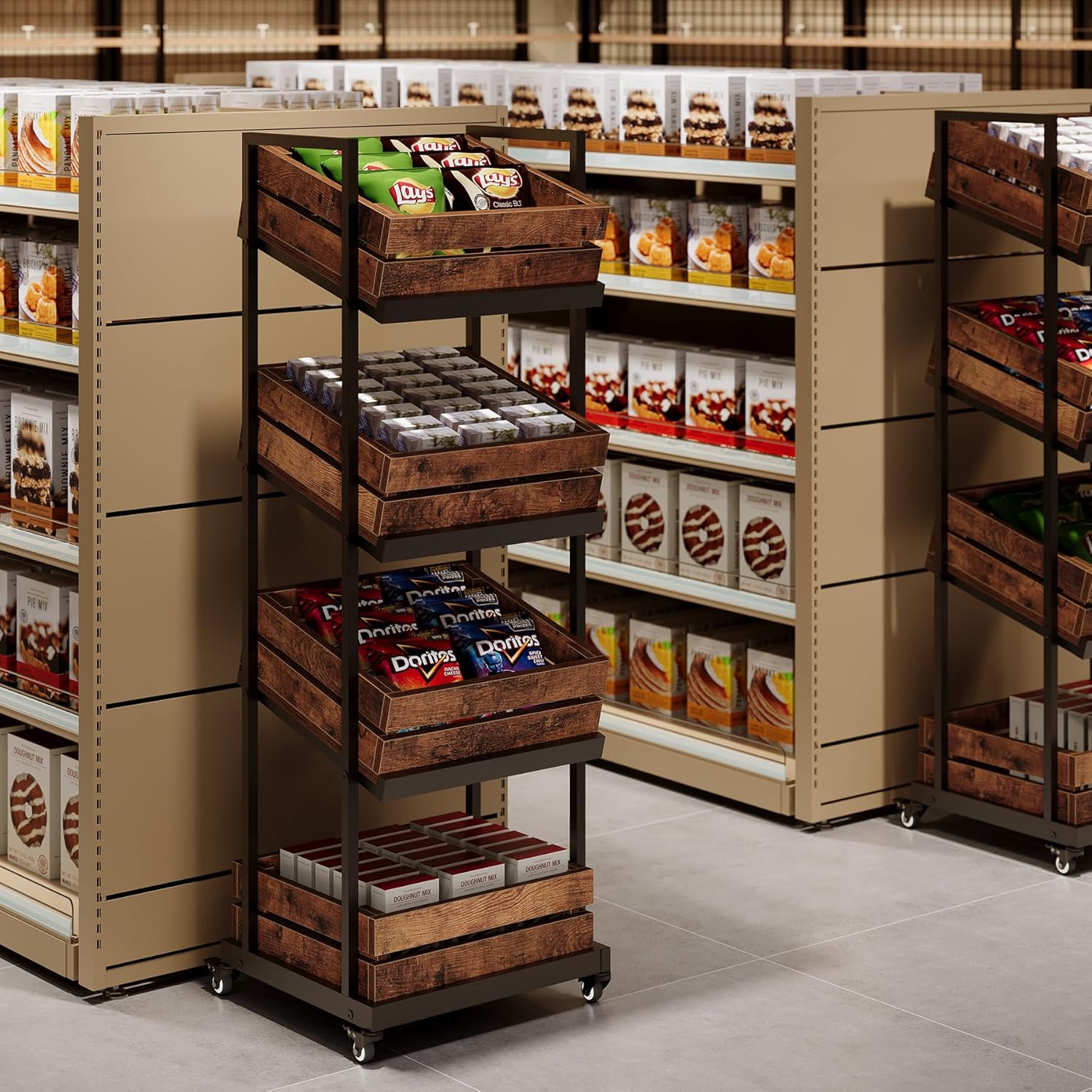 LITTLE TREE 4-Tier Wooden Kitchen Cart with Wheels, Mobile Fruit and Vegetable Storage, Utility Shelf, Organizer Rack for Pantry, Bedroom, Living Room (Brown) - Image 5