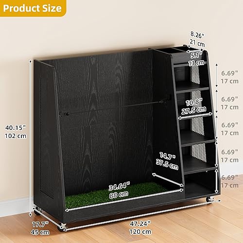 Miniatura 4 de DWVO Organizador de bolsas de golf para garaje, soporte de madera para bolsas de golf con ruedas, organizador de almacenamiento de golf para bolsas