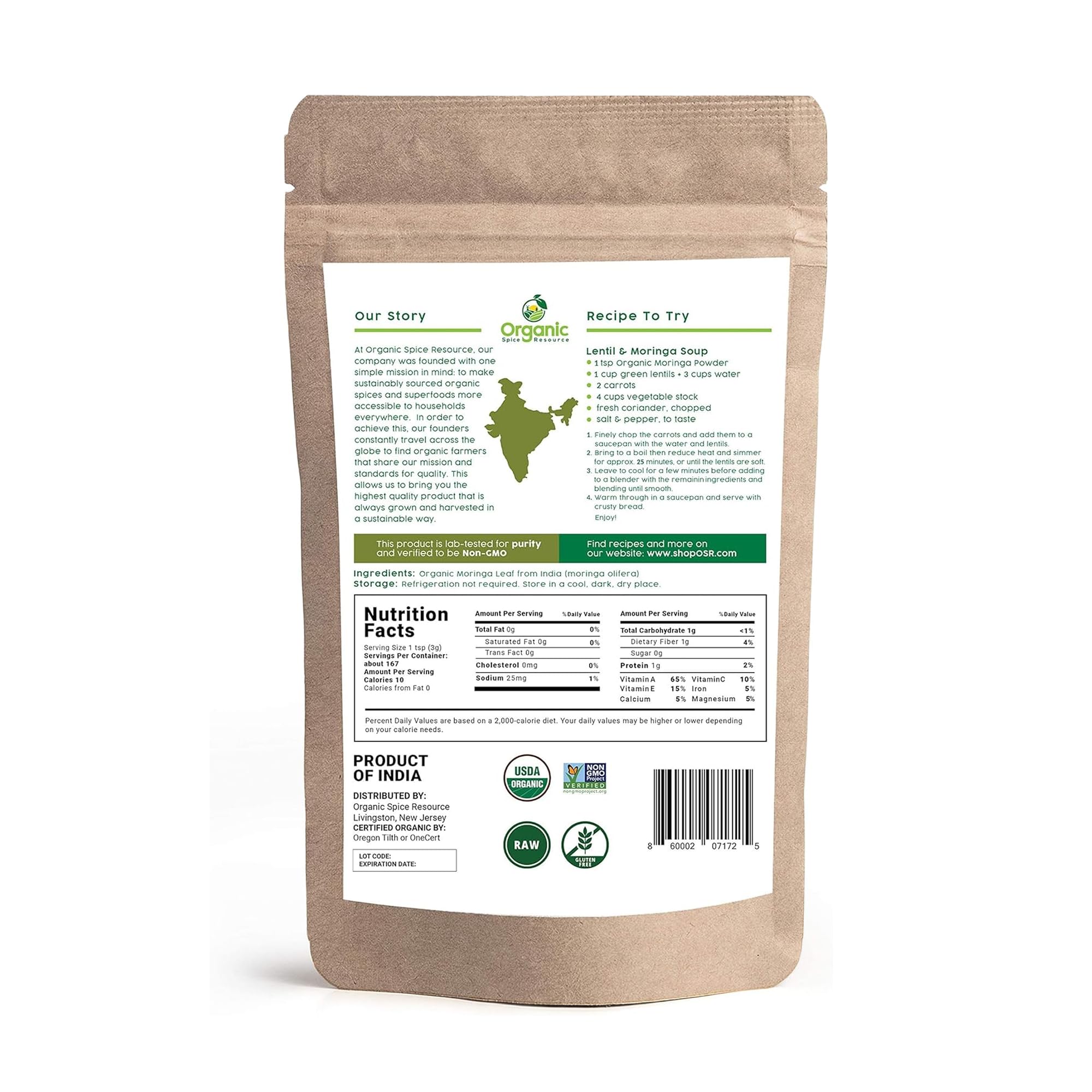 Organic Moringa Powder - 1.10 lbs (17.64 oz) | USDA Organics, Non-GMO, Kosher, Halal, Moringa Oleifera Leaf Powder - 100% Raw and Natural, Gluten-Free — Amazon image 3