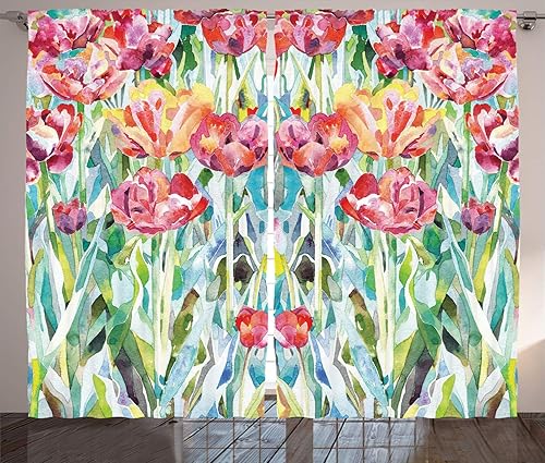 Ambesonne - Paneles de cortina multicolor, Tela, Verde Rosa