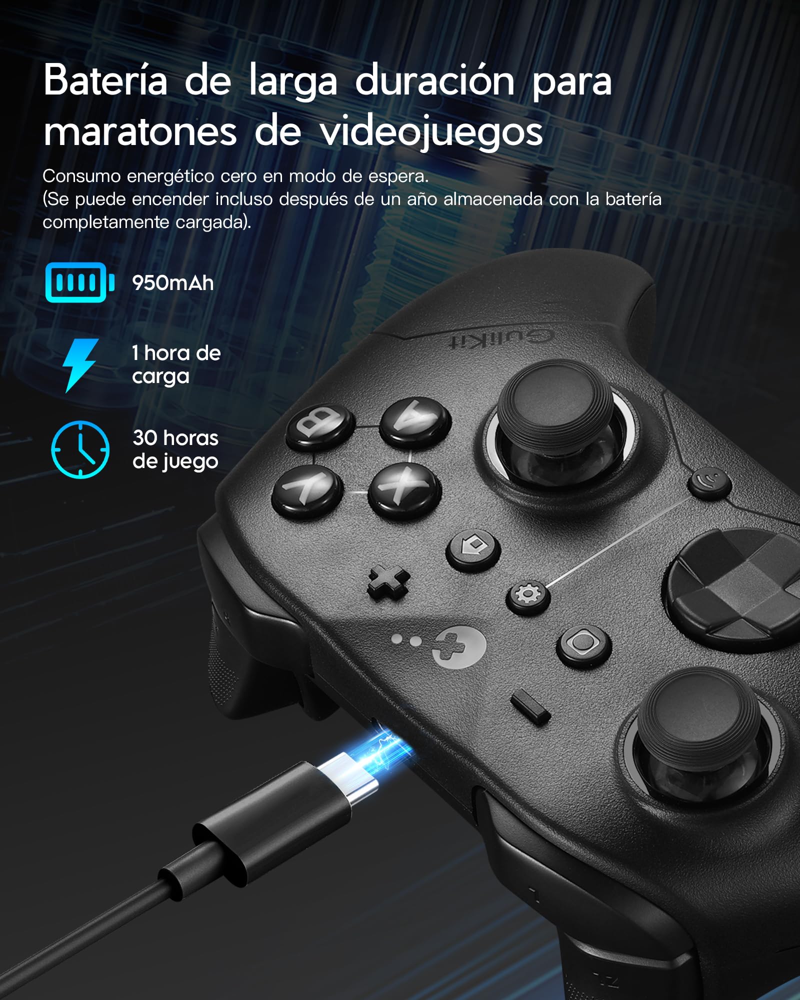LONGYI GuliKit ES PRO Mando Inalámbrico para PC Switch 1/2 Android, el Mando más Rápido con una Latencia de 3,25 ms, Joysticks TMR, 30 Horas de Duración de la Batería y Función de Activación (Negro)