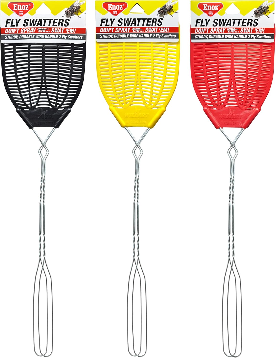 Enoz Plastic Mesh Head Flyswatter with Metal Handle, Assorted Colors, 2 Count (Pack of 3) : Patio, Lawn & Garden