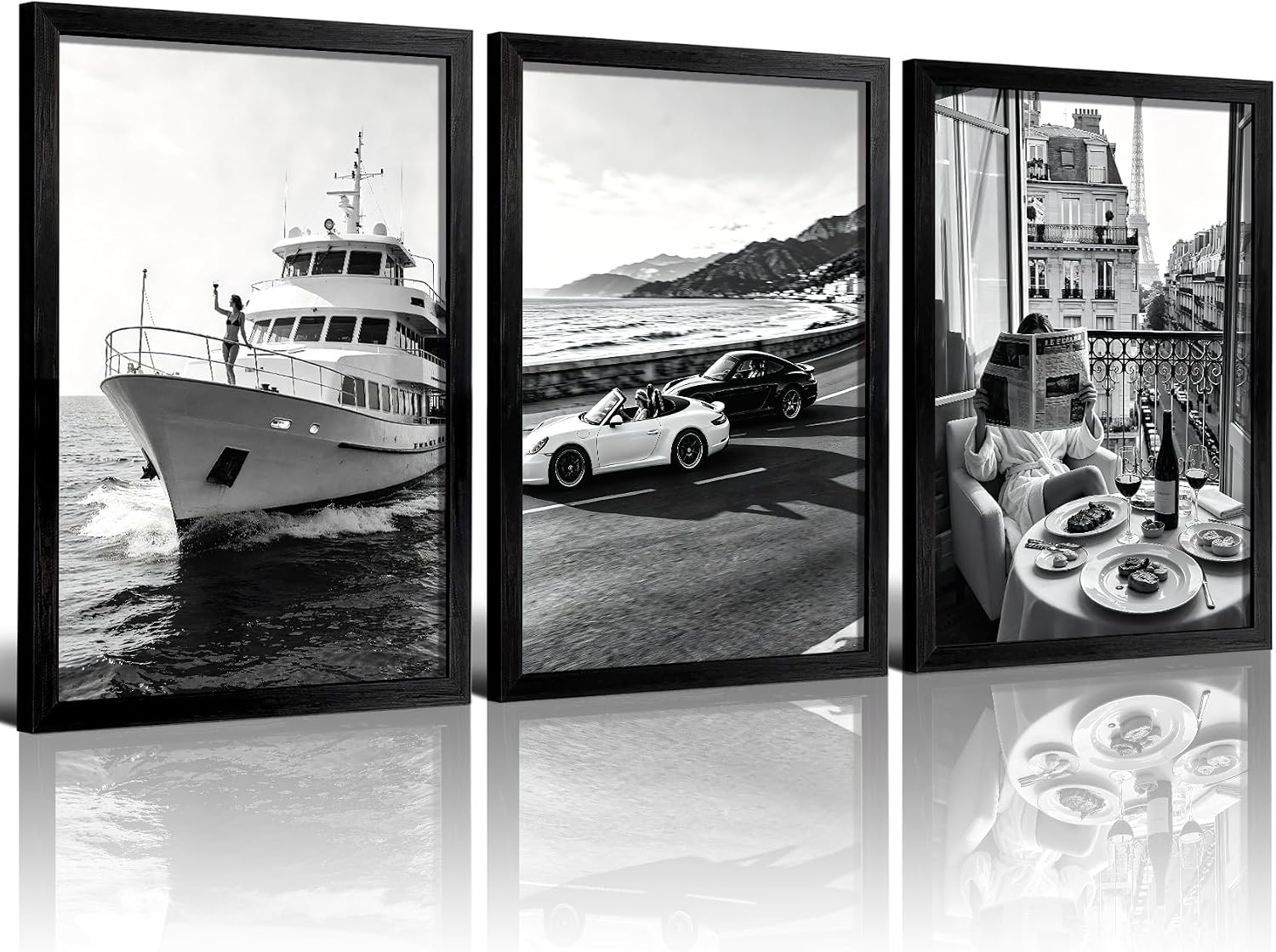 TUUVCEQC 3Pcs Black Framed Black White Photography Wall Art 12×16 Inches