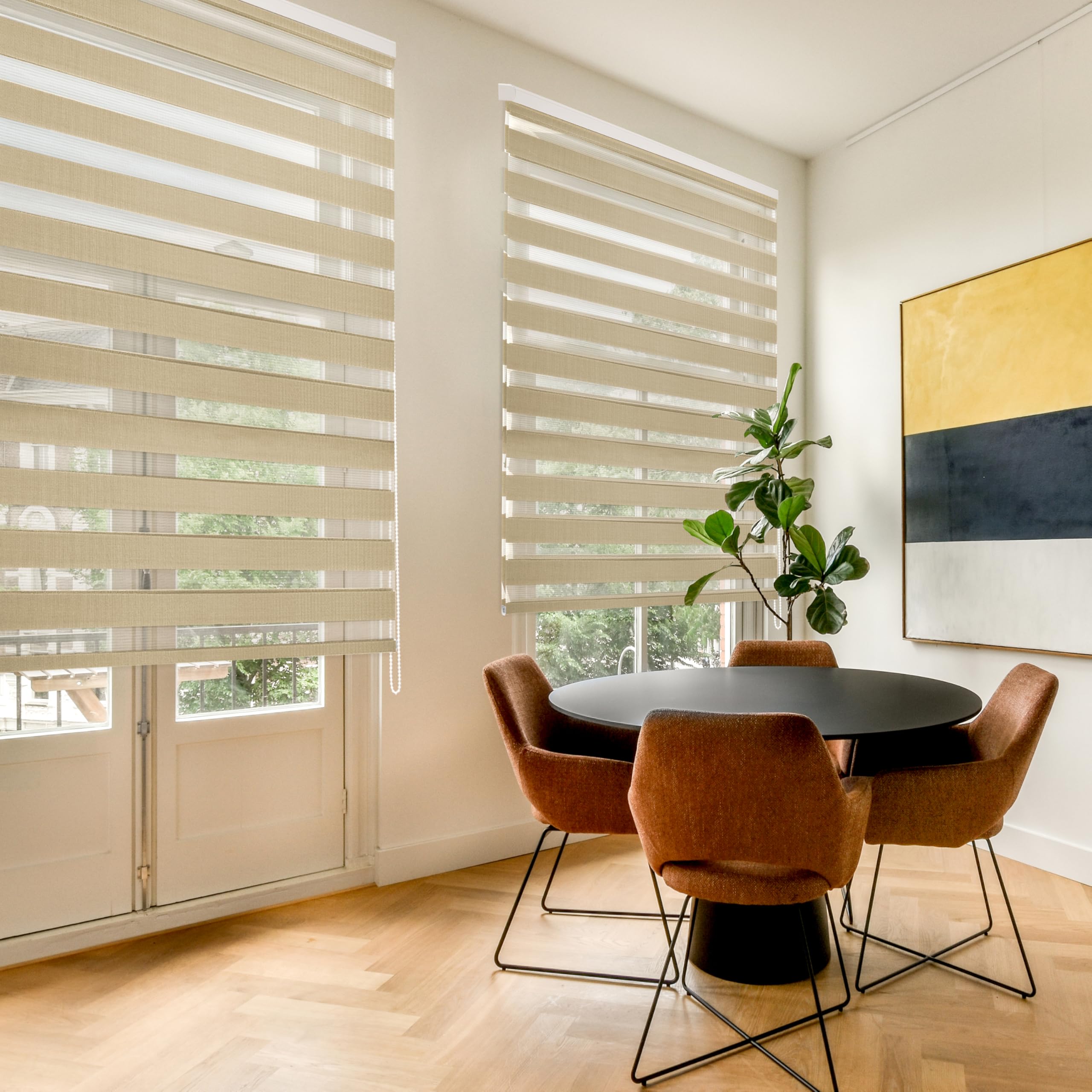 Blindecor - Lira. DoubleLayered Roller Blind, Night and Day, Beige, 160x180 cm